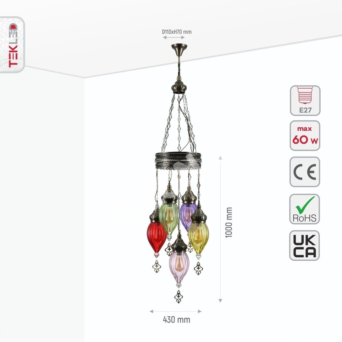 XN09 / 8+1 9xE27 GD+MULTICOLOR 1s, 158-19562 3