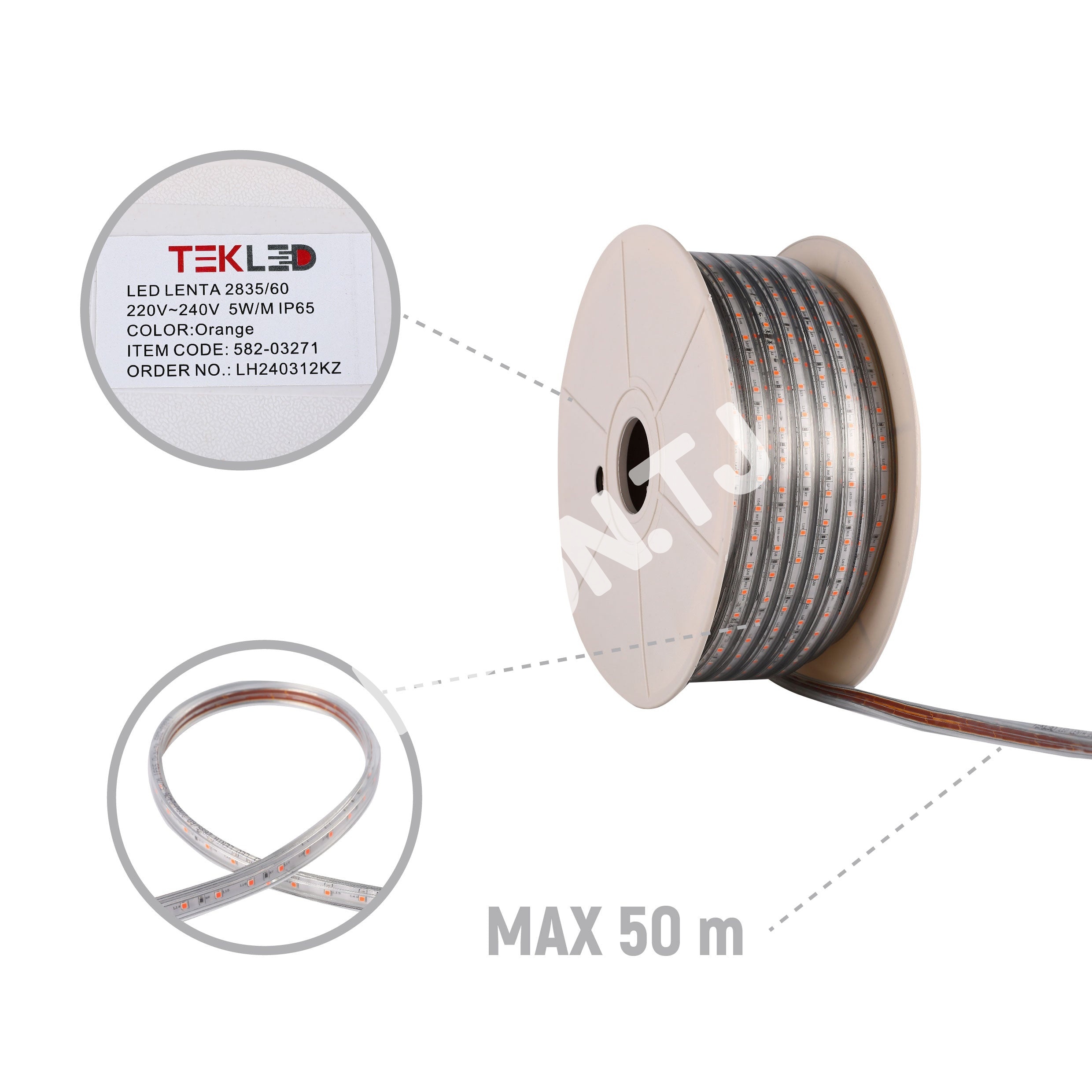 LED lentа 2835 / 60L 220 В оранжевый 7 Вт / M IP6550 м, 582-03271 5