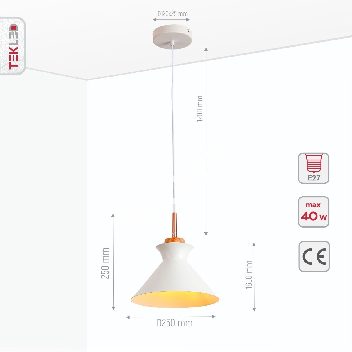Светильник белый металл дерево Funnel подвесной потолочный светильник Small с E27, 150-18374 8