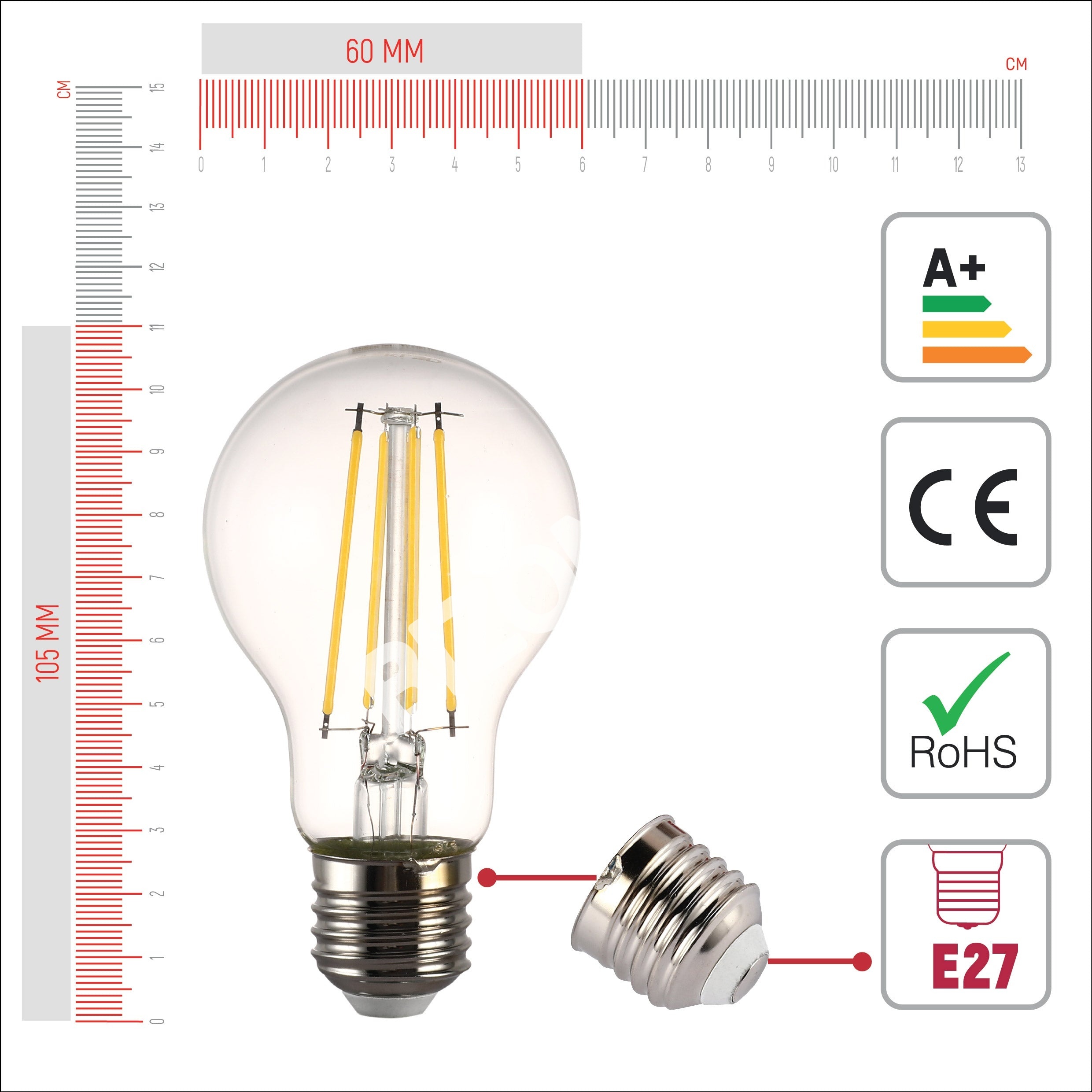 LampLED A60 6, 5 Вт E27 CLEAR 806 лм 4000 К 85-265VTEKL, 527-03028 9
