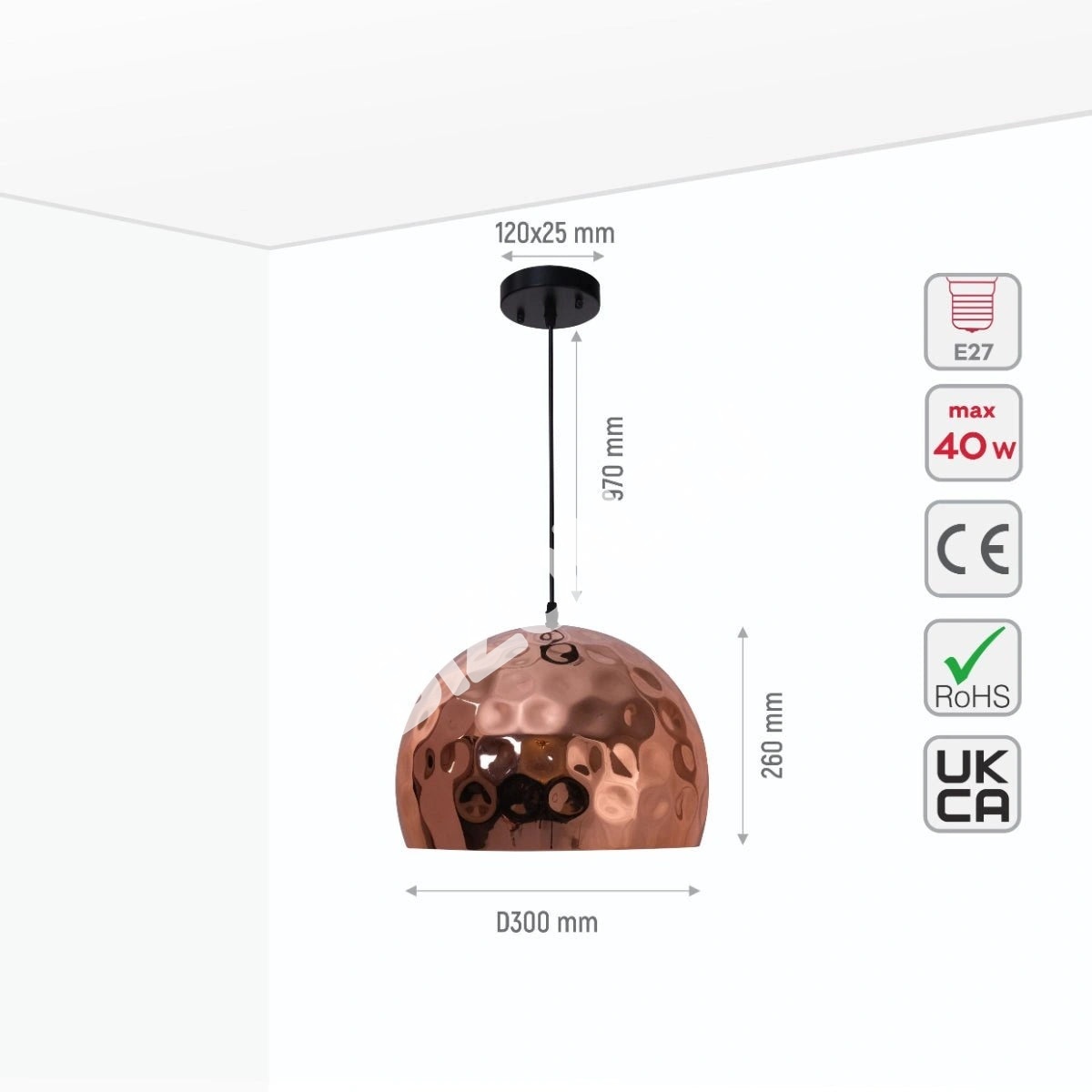 Светильник медь металл золотой Hammered Large Dome подвесной потолочный светильник с E27, 150-17812 5