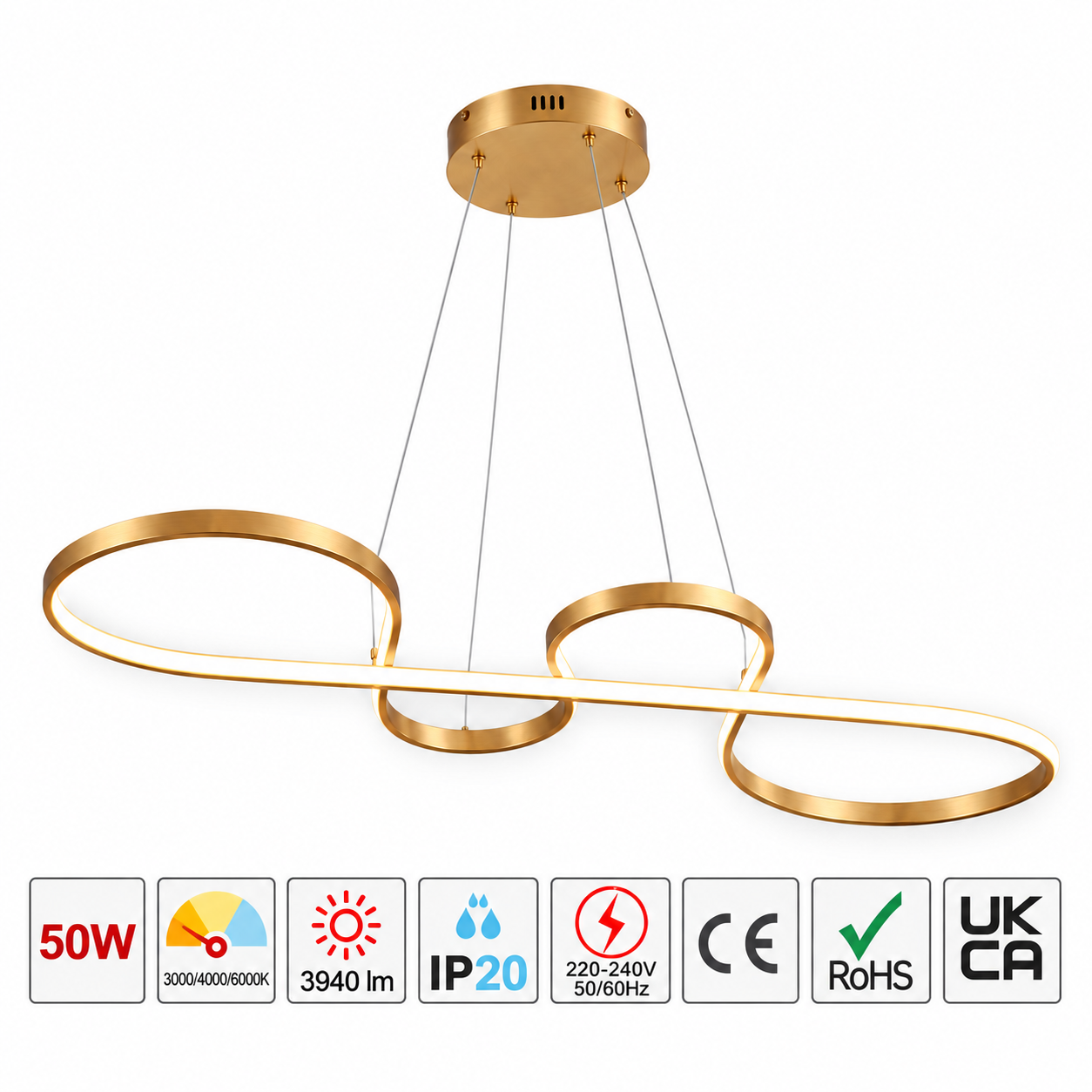 Люстра Oval LUX-6080 50 Вт rushed золотой L1200мм 3CCT, 159-18644 5