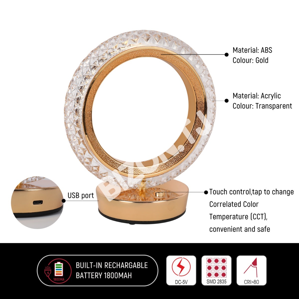 Светильник настольный LED Acrylic D160H185 золотой(T, 130-03728 6