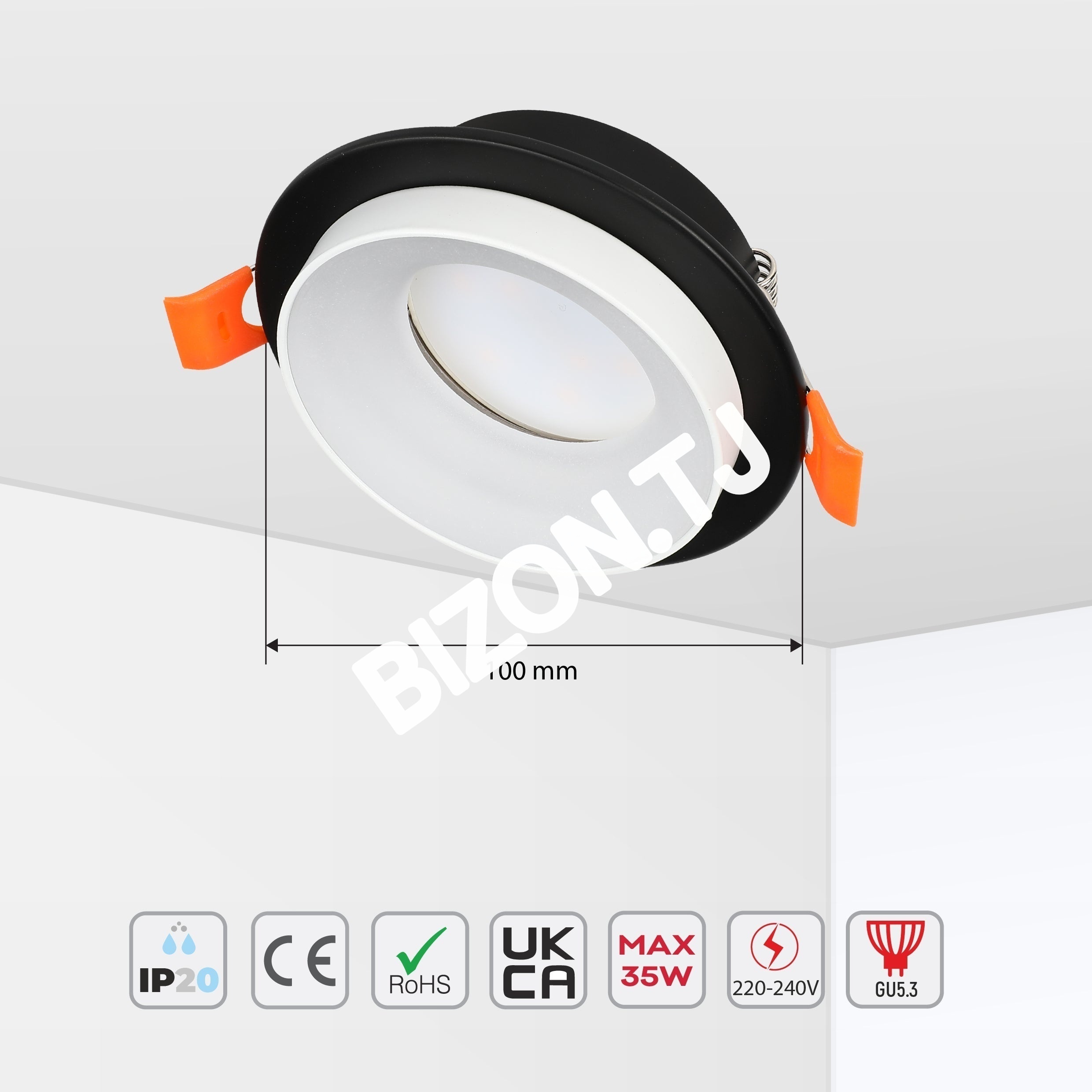 Светильник Grille Rectangle Recessed Tilt даунлайт GU5.3 белый and черный 2 way, 143-03514 14