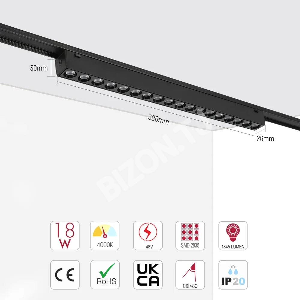 Светильник LED магнитный SLIM 18 Вт 48 В 4000 К черный трековый, 169-03110 5
