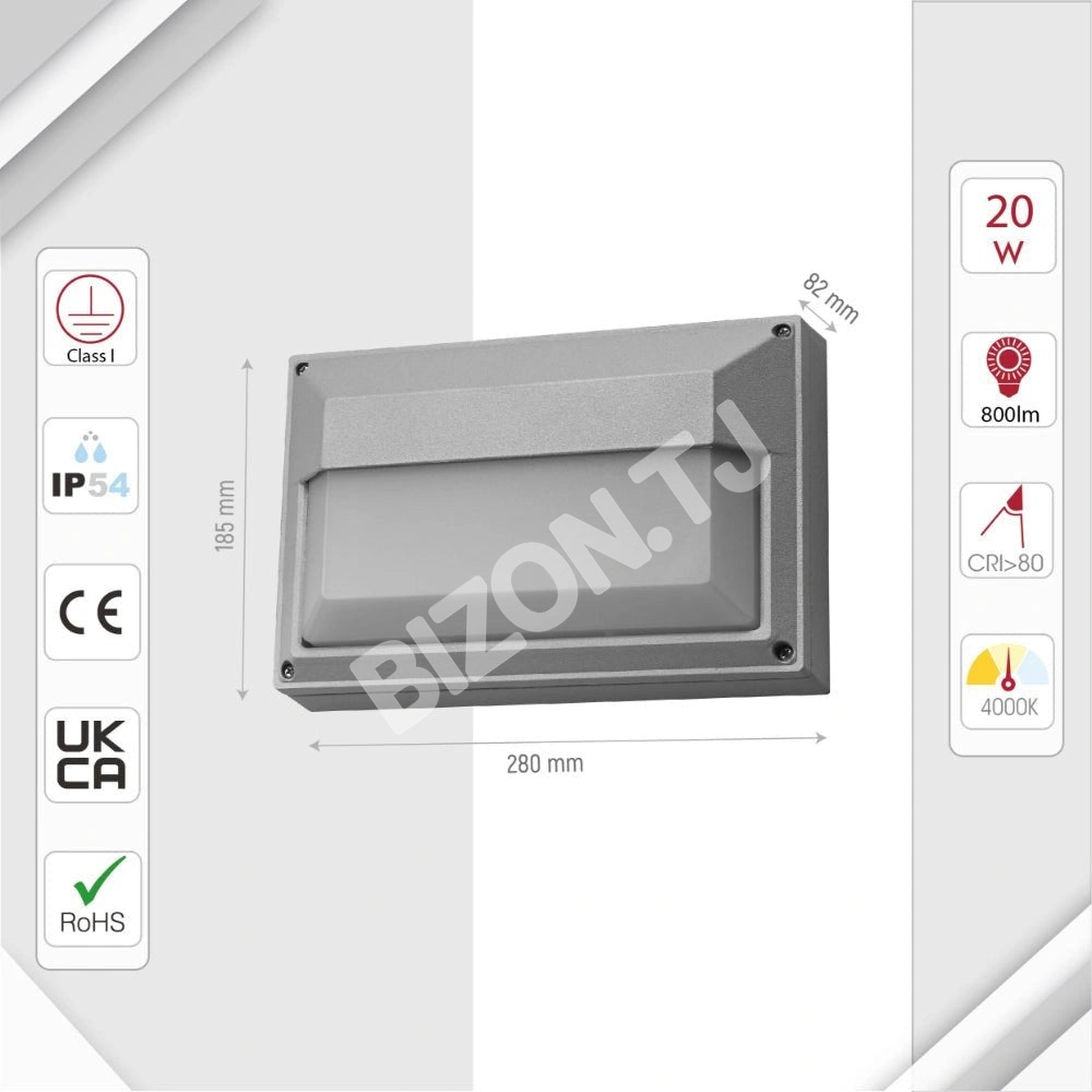 LED Rectangle Half настенный Lamp20 Вт 4000 К DONEGreyIP54, 182-03359 3