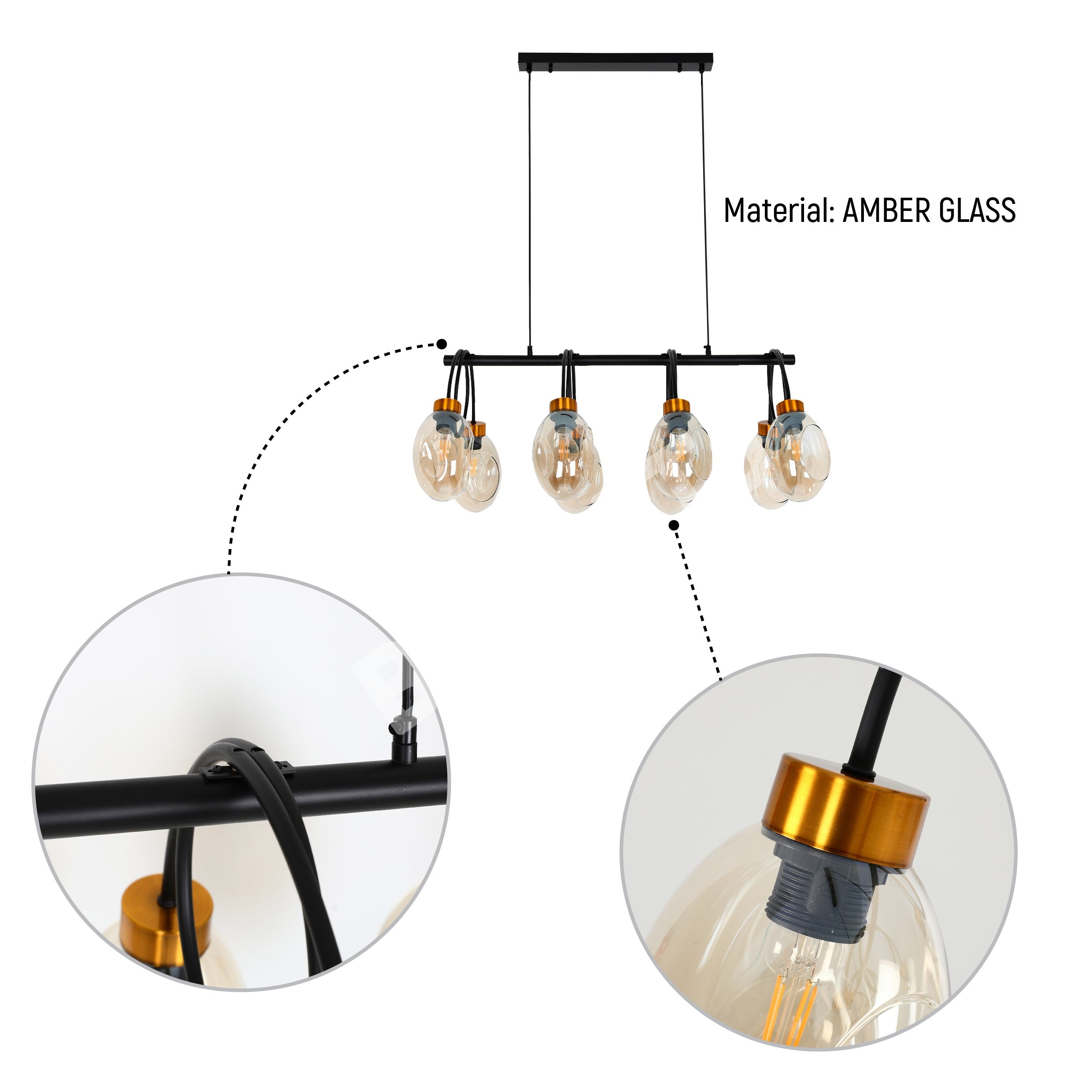 Светильник Amber стекло черный металл Island Chandelier потолочный светильник с 8xE27, 158-19574 4