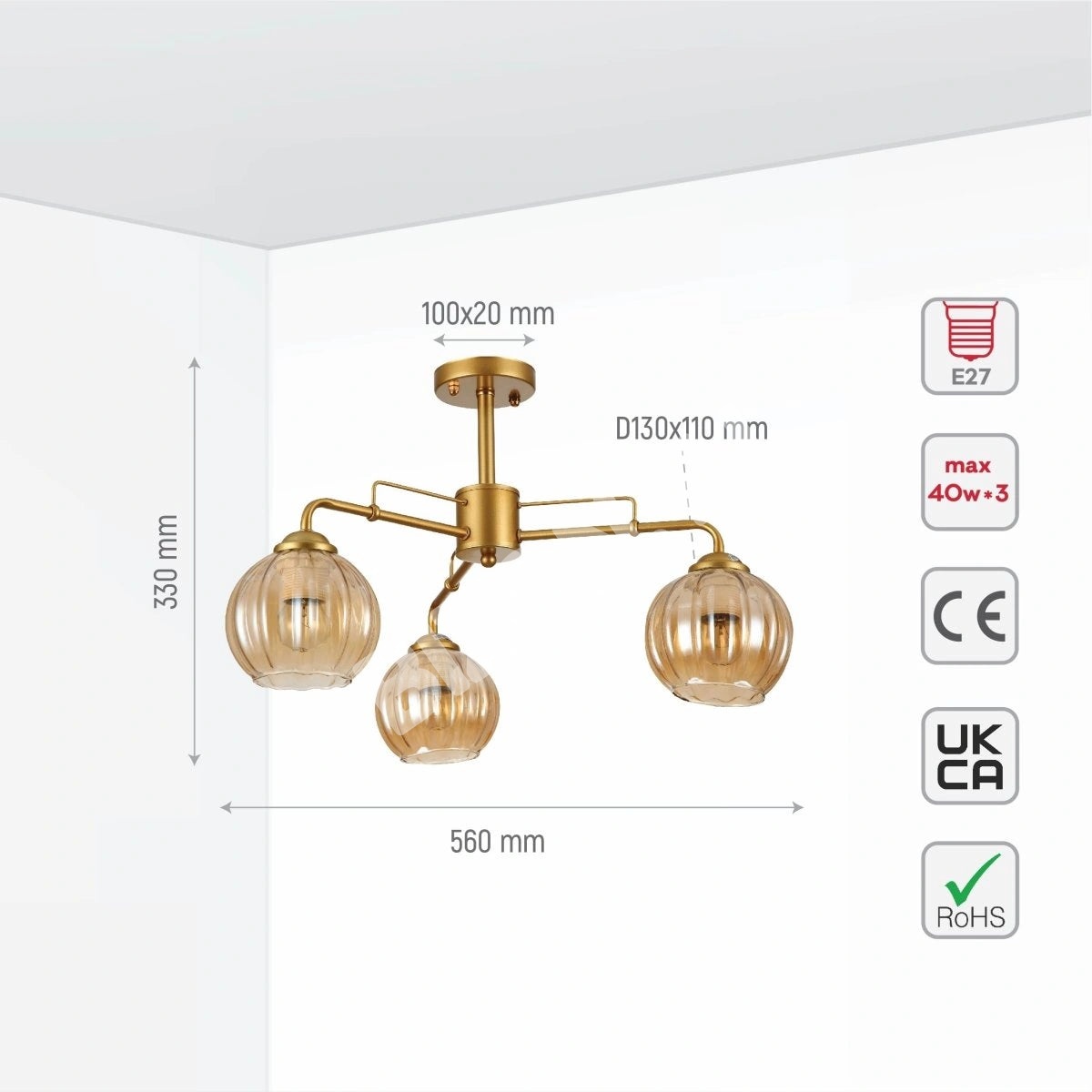 Люстра 52040 3xE27 CHAMPAGNE+золотой, 159-17652 4