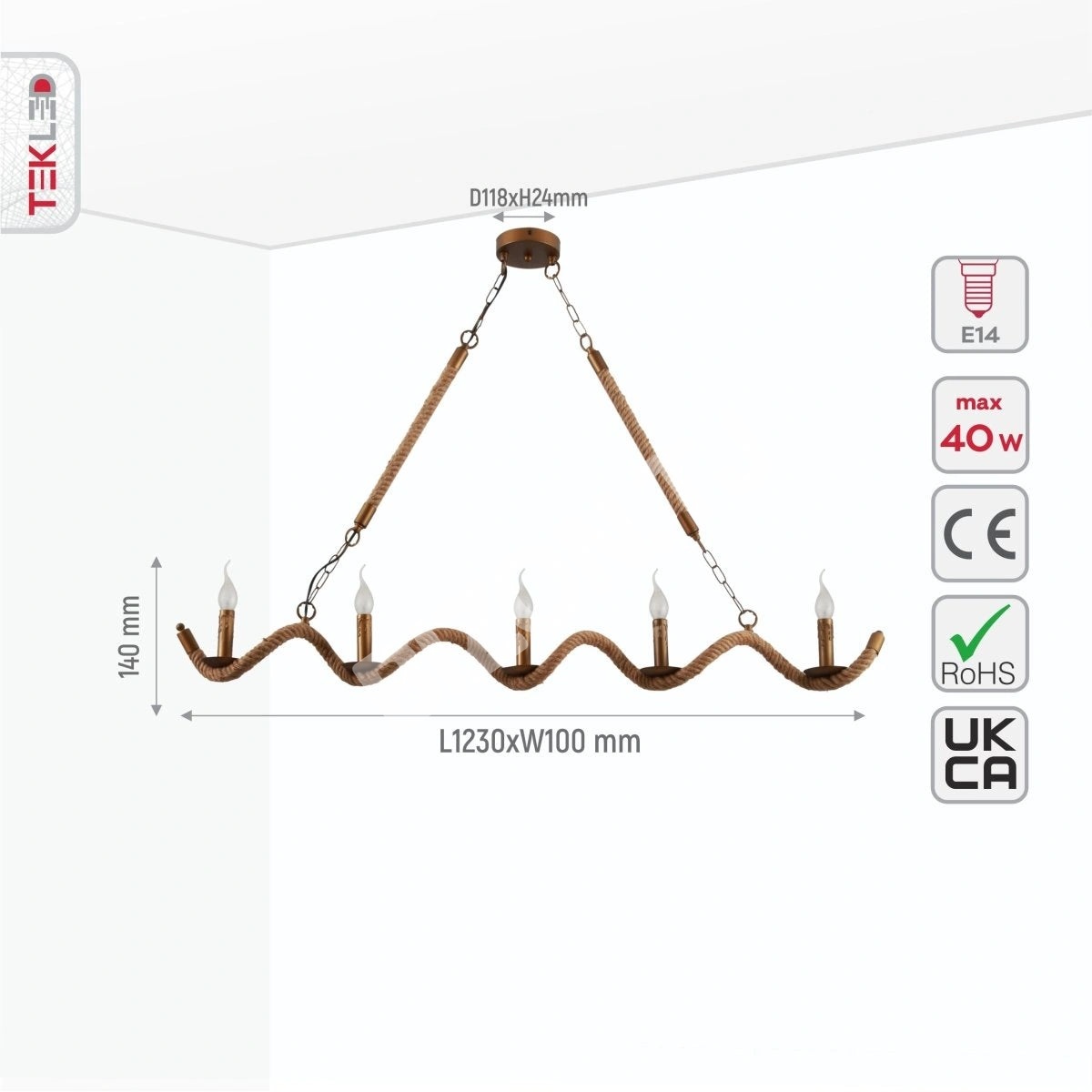Люстра Hemp Rope Spiral Island потолочный Chandelier светильник с 5xE14, 158-17592 2