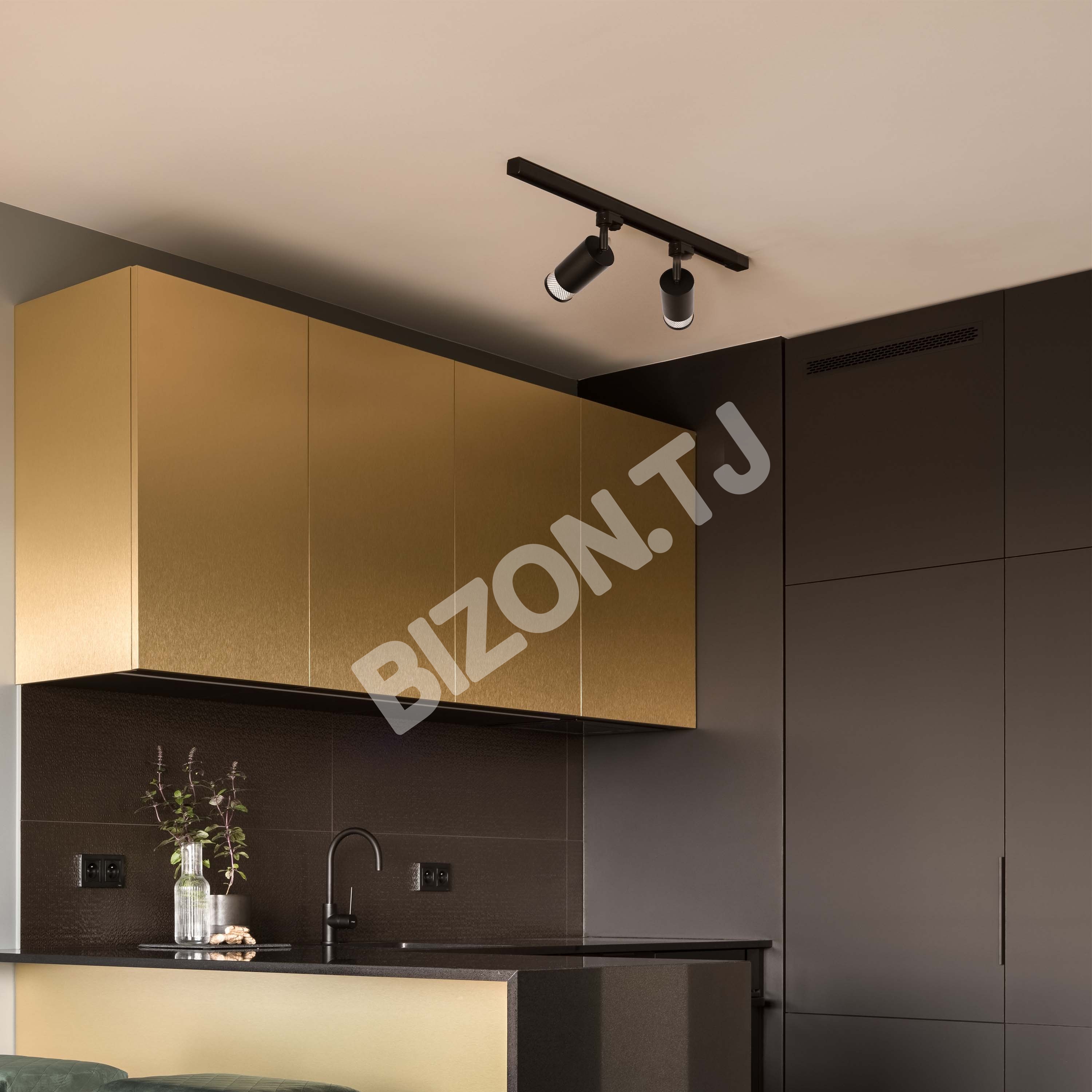 Светильник 222205 1xGU10 черный+золотой трековый ?55×110мм (T, 172-03270 2