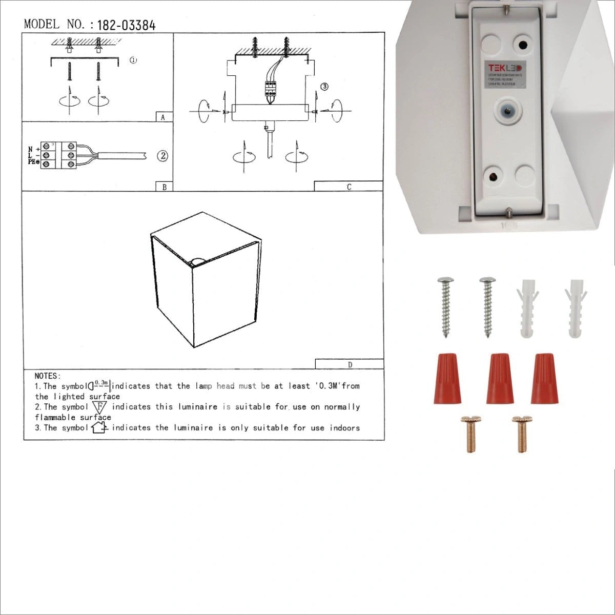 Белый Cuboid Up Down уличный современный LED настенный светильник, 182-03384 9