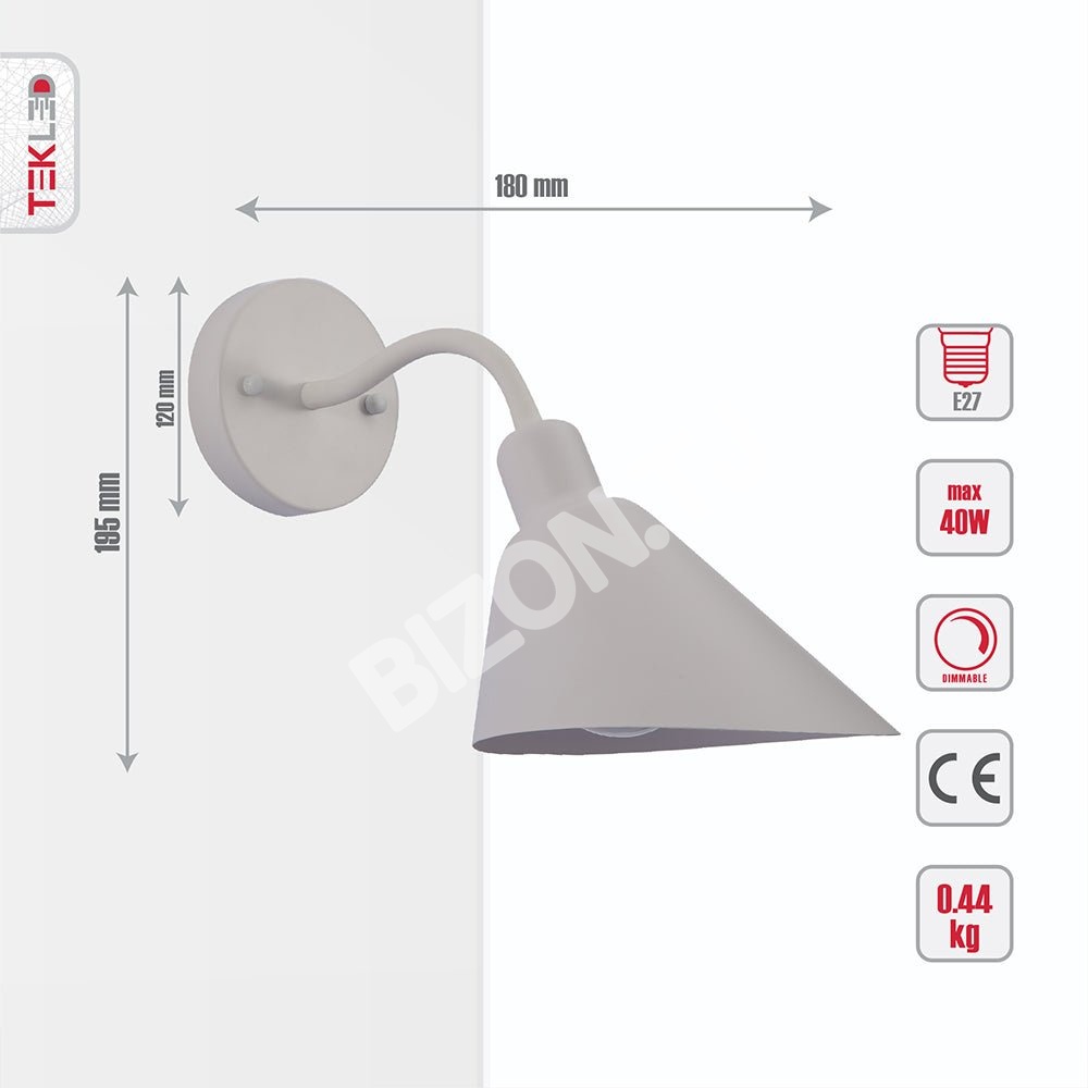 Бра Matte белый Cone настенный светильник с E27 Fitting, 151-19630 2