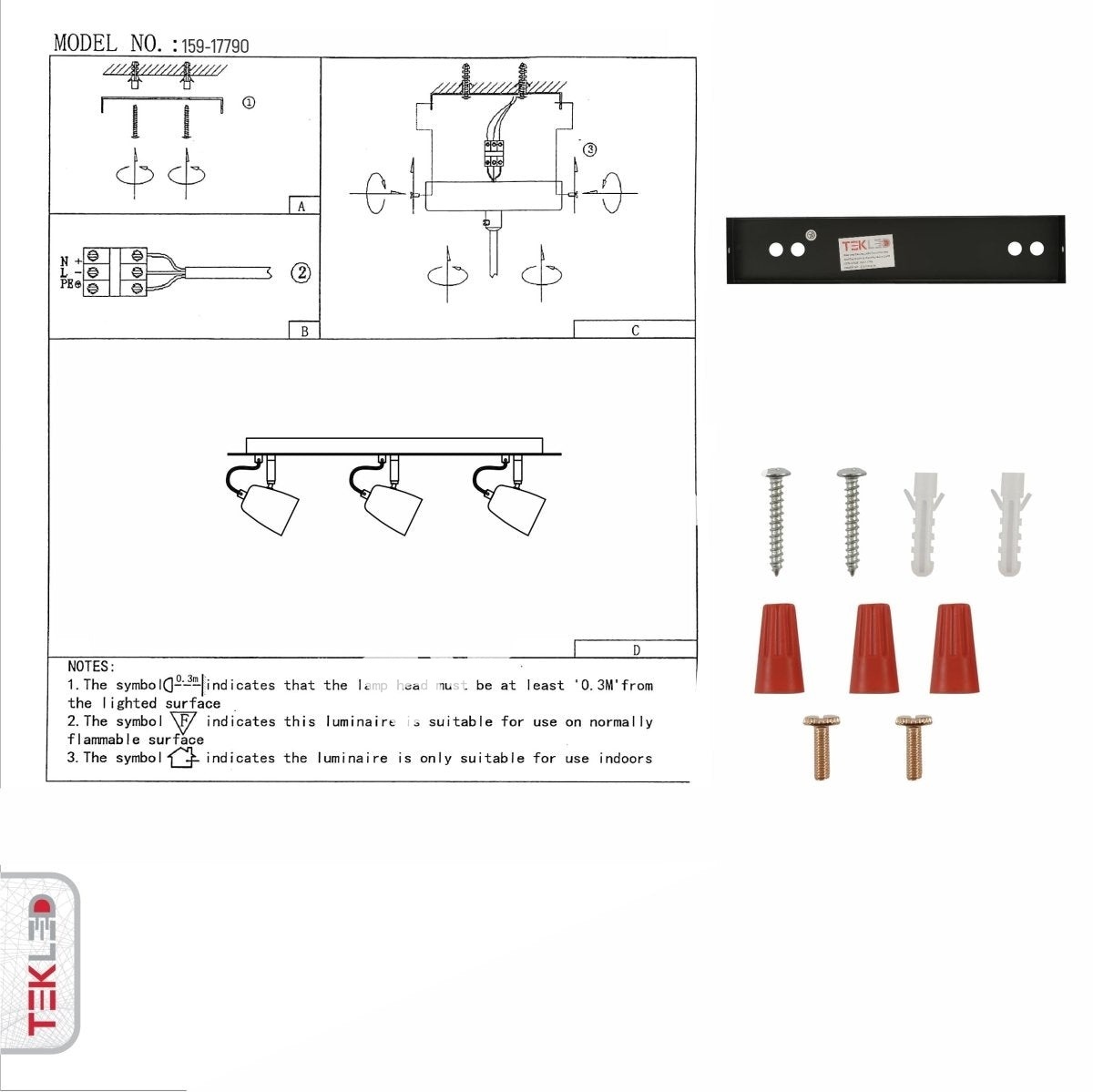 Лампа настенный лампа черный металл Adjustable Spotlight с GU10 Fitting, 151-19804 13