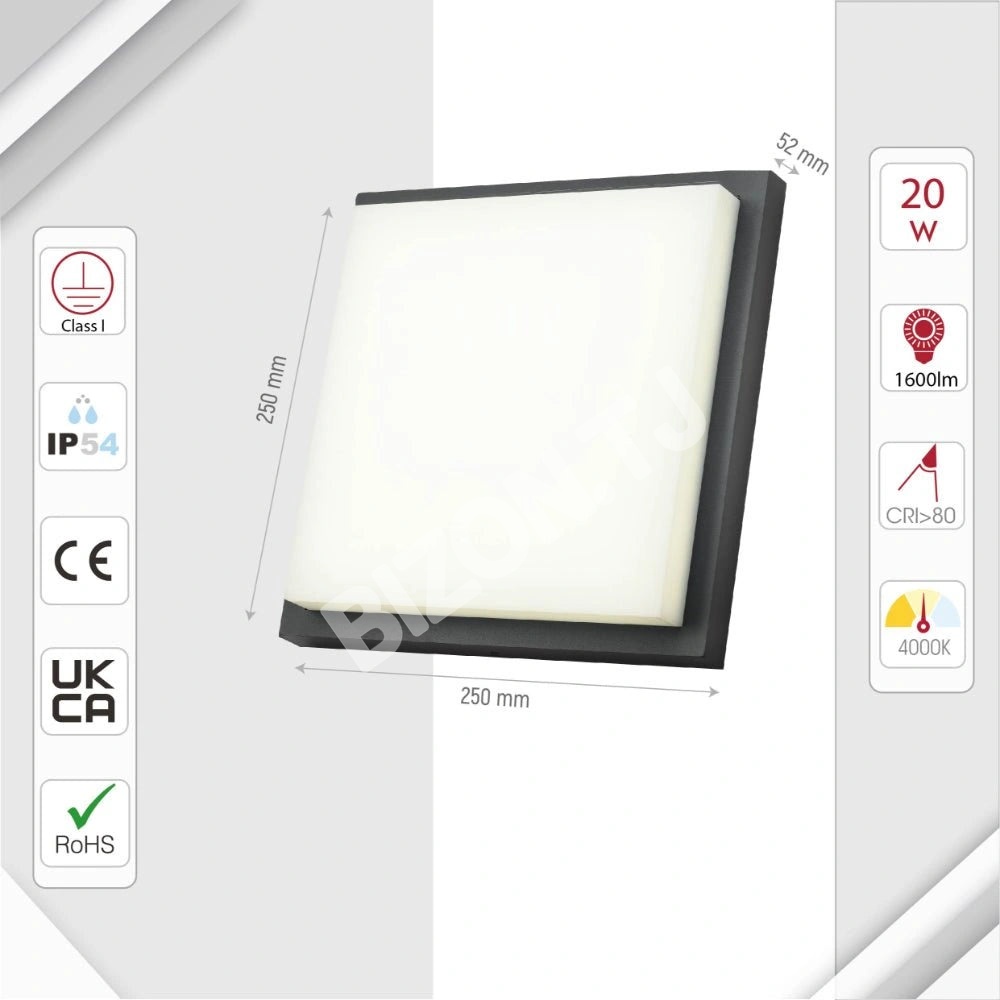 Светильник LED квадратный RAL7016 новинка 20 Вт 4000 К IP544, 183-03308 3