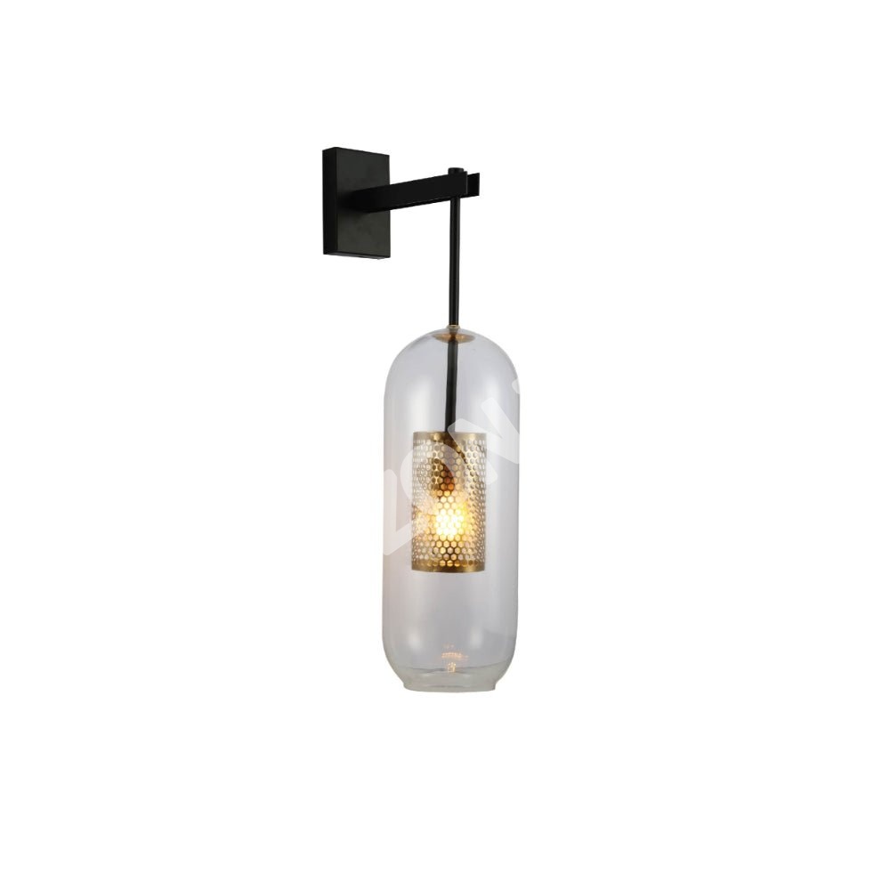 Бра Clear Cylinder стекло золотой Cage черный Body настенный светильник с E27 Fitting, 151-19735