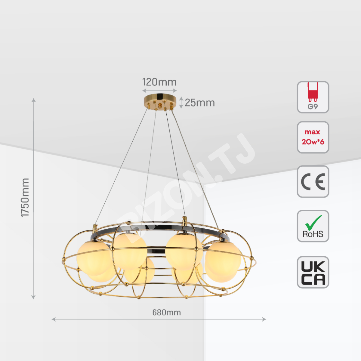 Светильник podvec. 9723-1200 6xG9 золотой+черный D1200×190, 150-19036 13