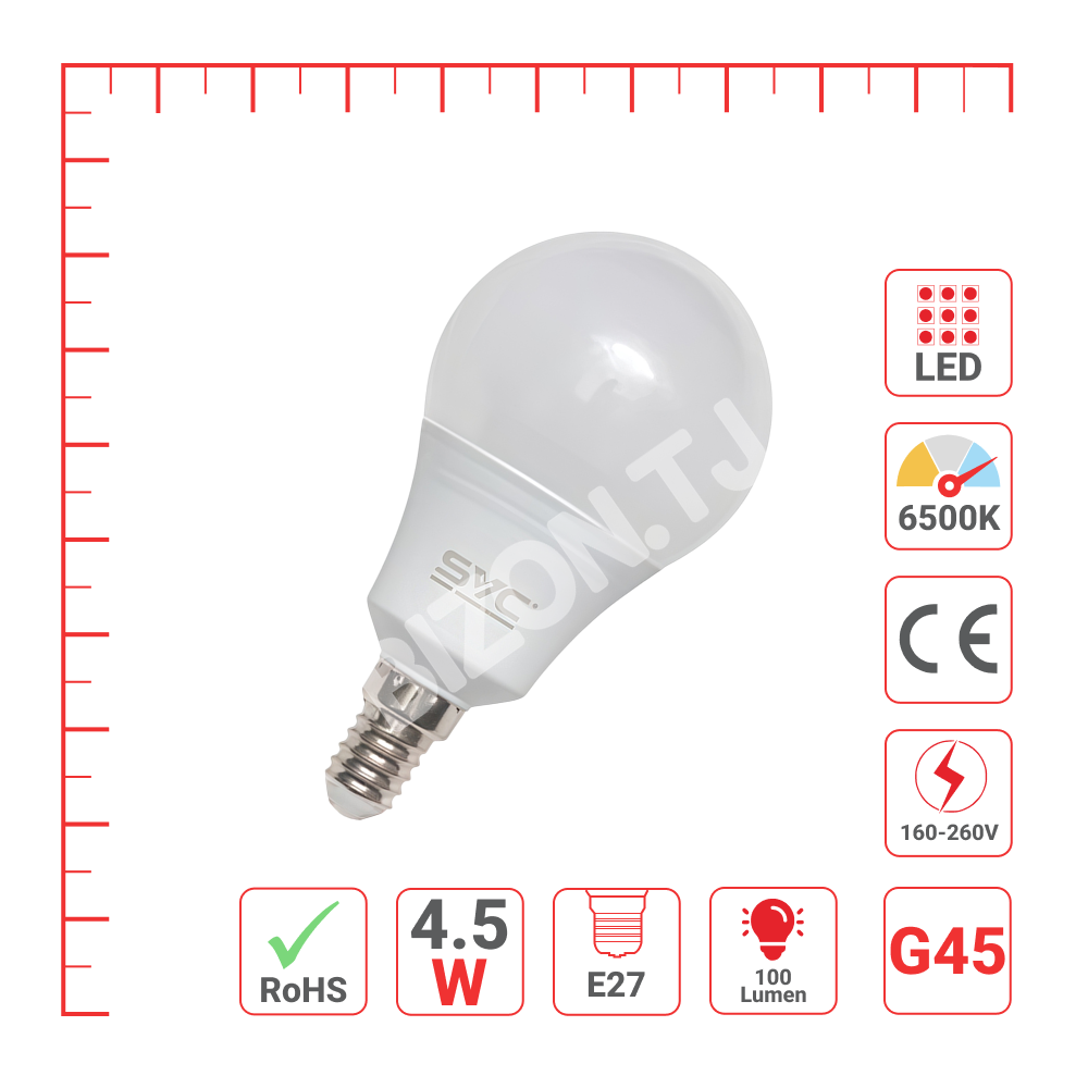 Lampa LED SMD G45 MINI 4.5 Вт E27 6000 К 100 лм / W 160, 527-03112 4