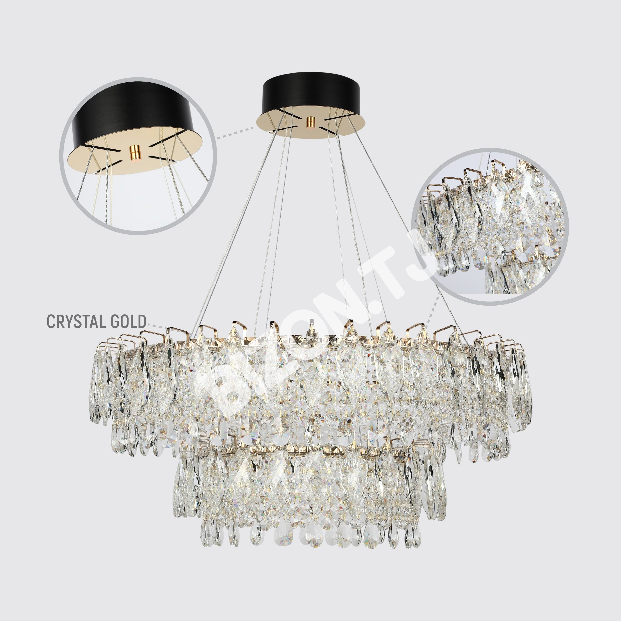 Люстра Crystal золотой Q8993 85 Вт+40 Вт D800+D500мм 3, 159-18352 5