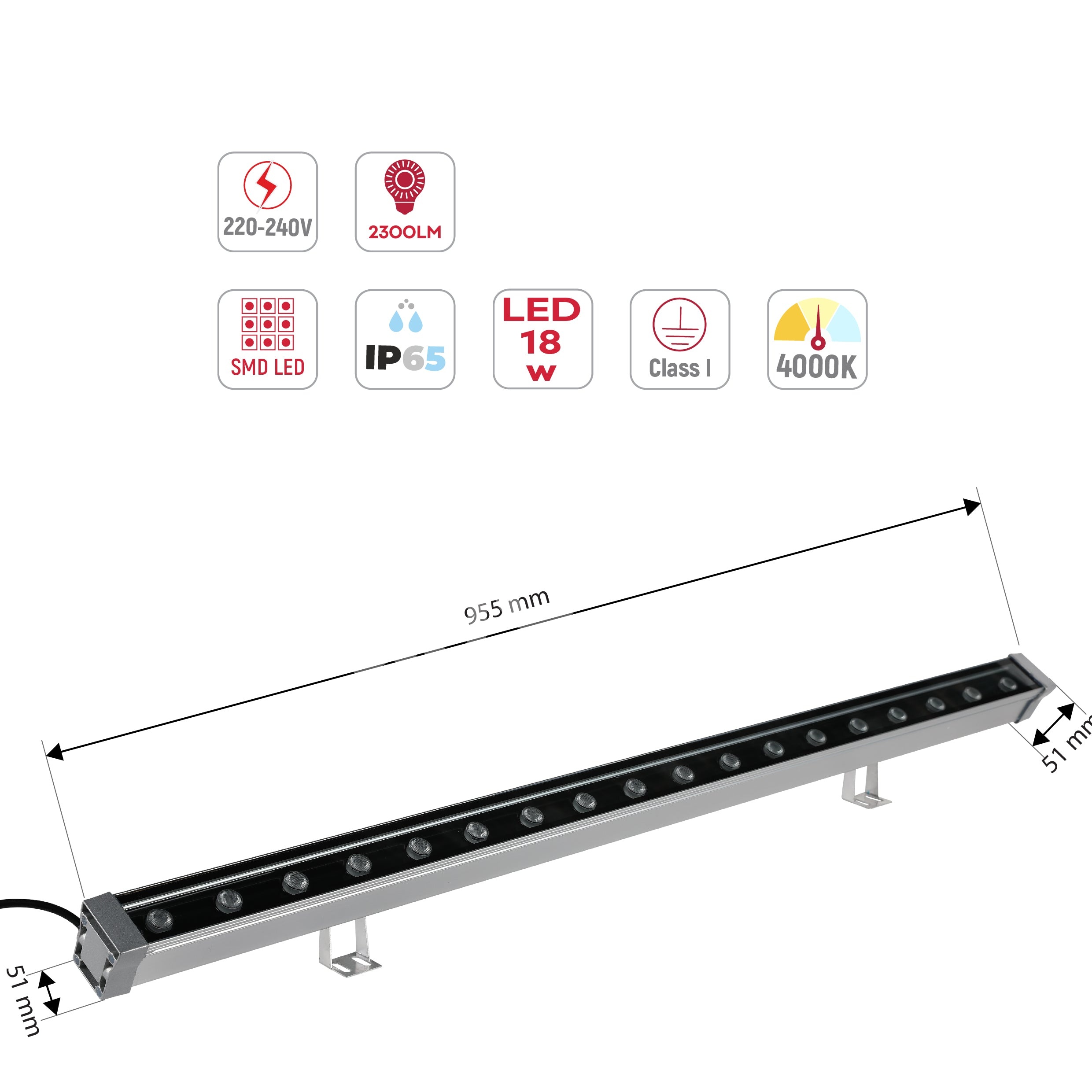 Прожектор LED WW02 18 Вт 100 см 4000 К IP, 224-03145 5