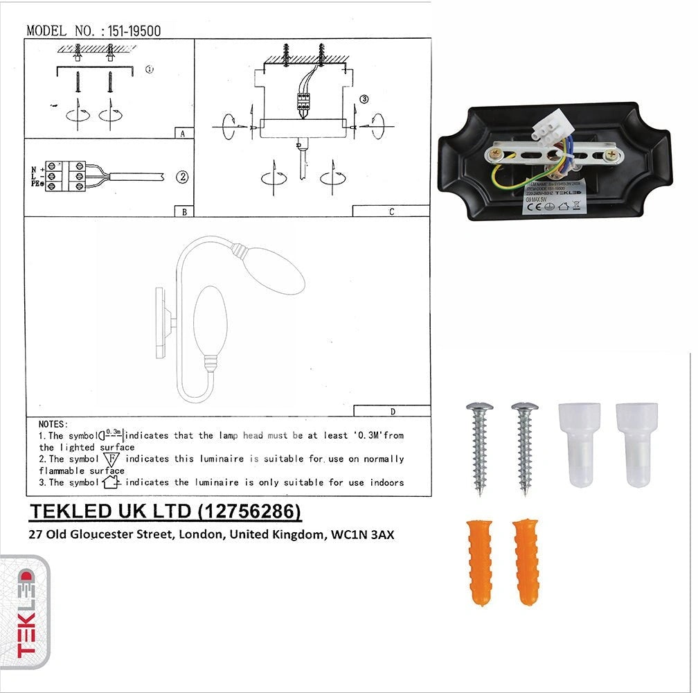 Бра черный Body Amber стекло настенный светильник с 2xG9 Fitting, 151-19500 8