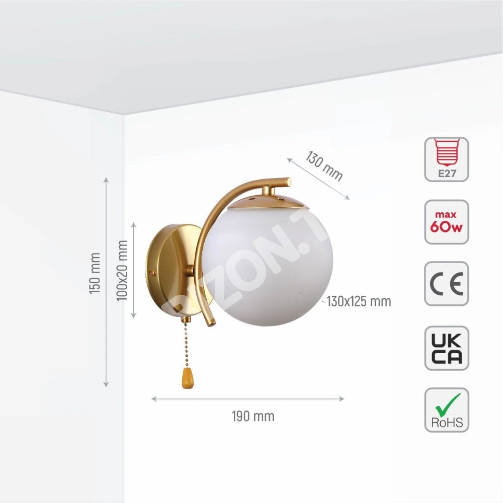 Выключатель Бра опал Globe стекло золотой металл Arc Body Vintage Retro настенный светильник с Pull Down Switch E27 Fitting, 151-19786 2