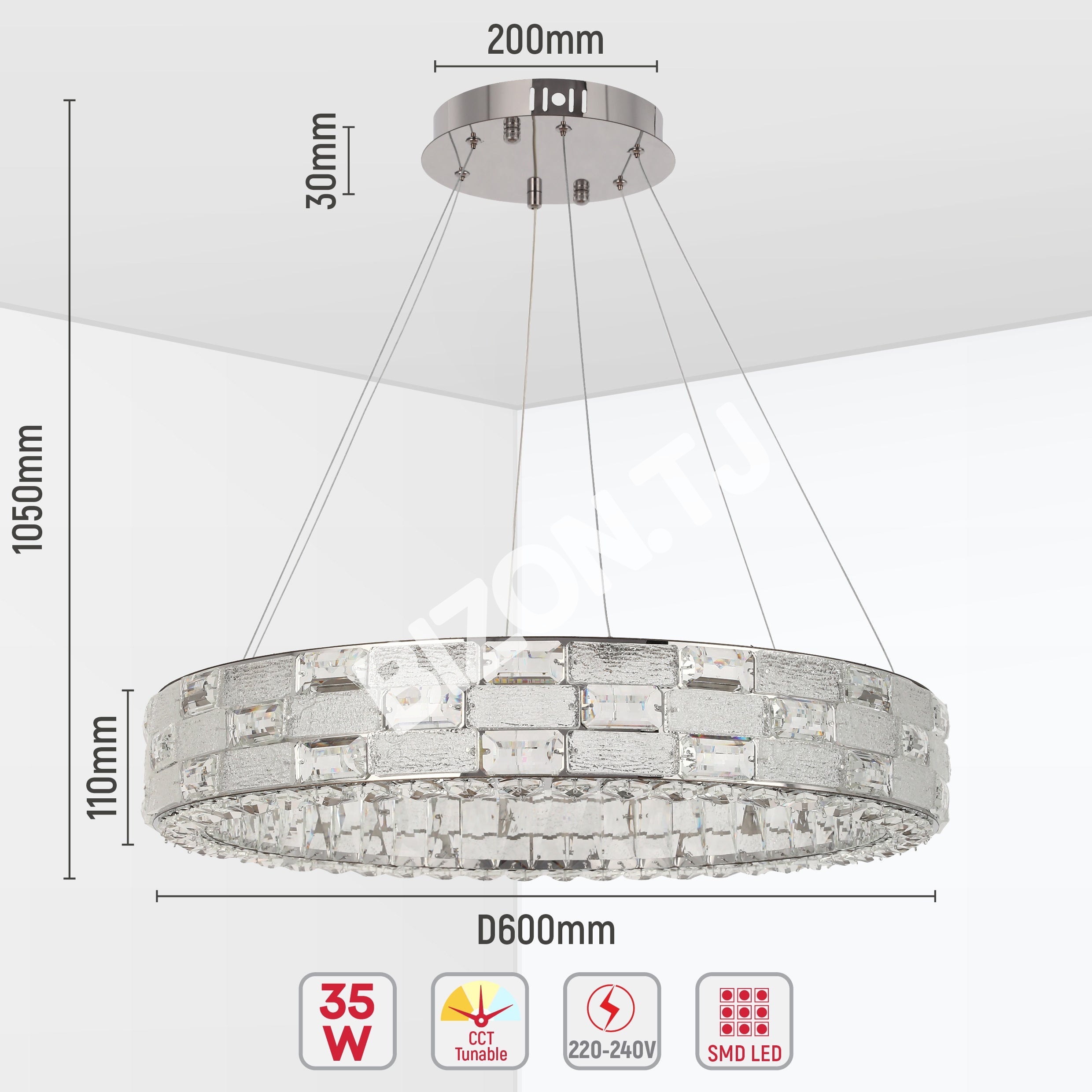 Люстра Crystal хром CB701 D500мм 3 Colour (с ди, 159-18334 14