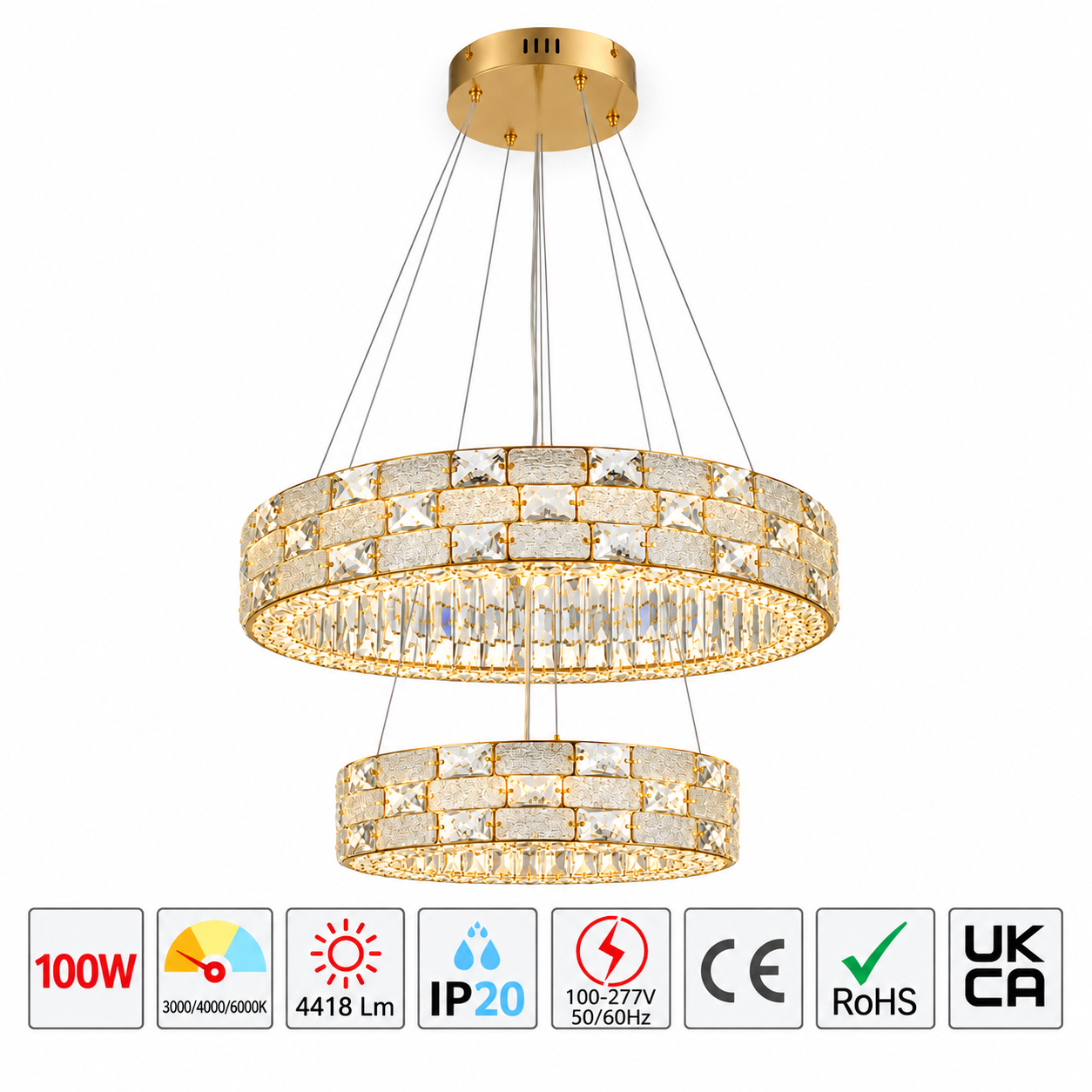 Люстра Crystal C7 3CCT золотой D600+D400мм, 159-18677 5
