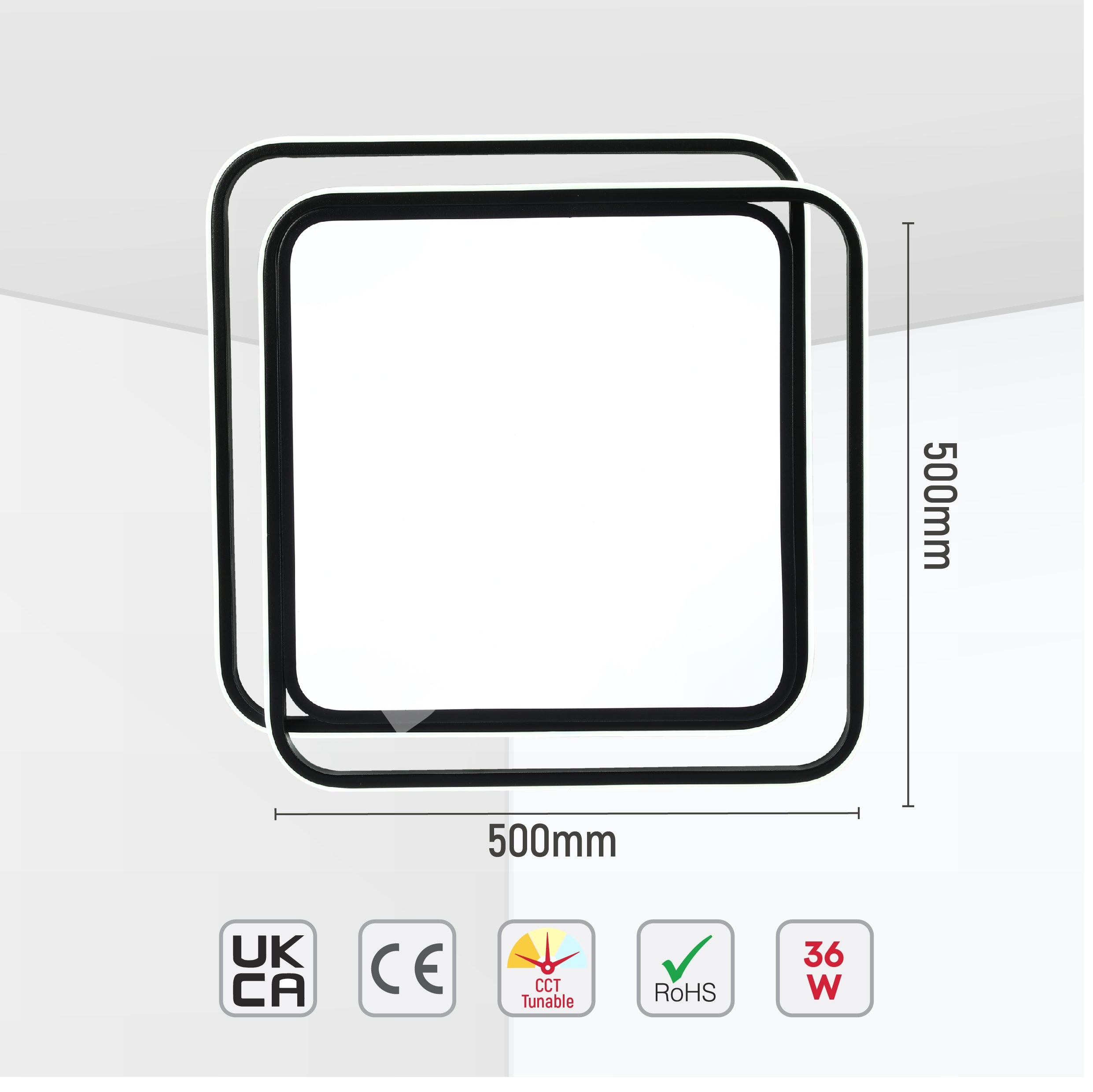 LED Double круглый 36 Вт черный белый D500 3CCT, 154-17346 11