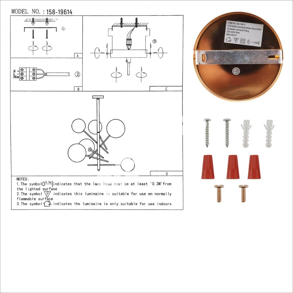 Люстра MX61791-6 6xG4 золотой+AMBER, 158-19614 14
