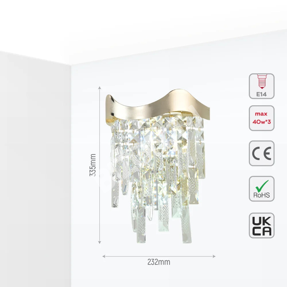Бра Crystal 3xE14 золотой 250 мм*H330 мм, 151-19956 5
