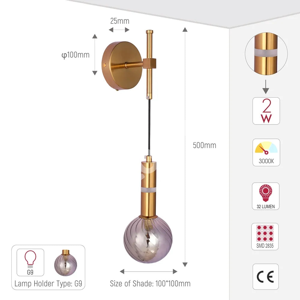 Бронзовый настенный светильник 39312 Smoke стекло 1xG9, 151-20062 5