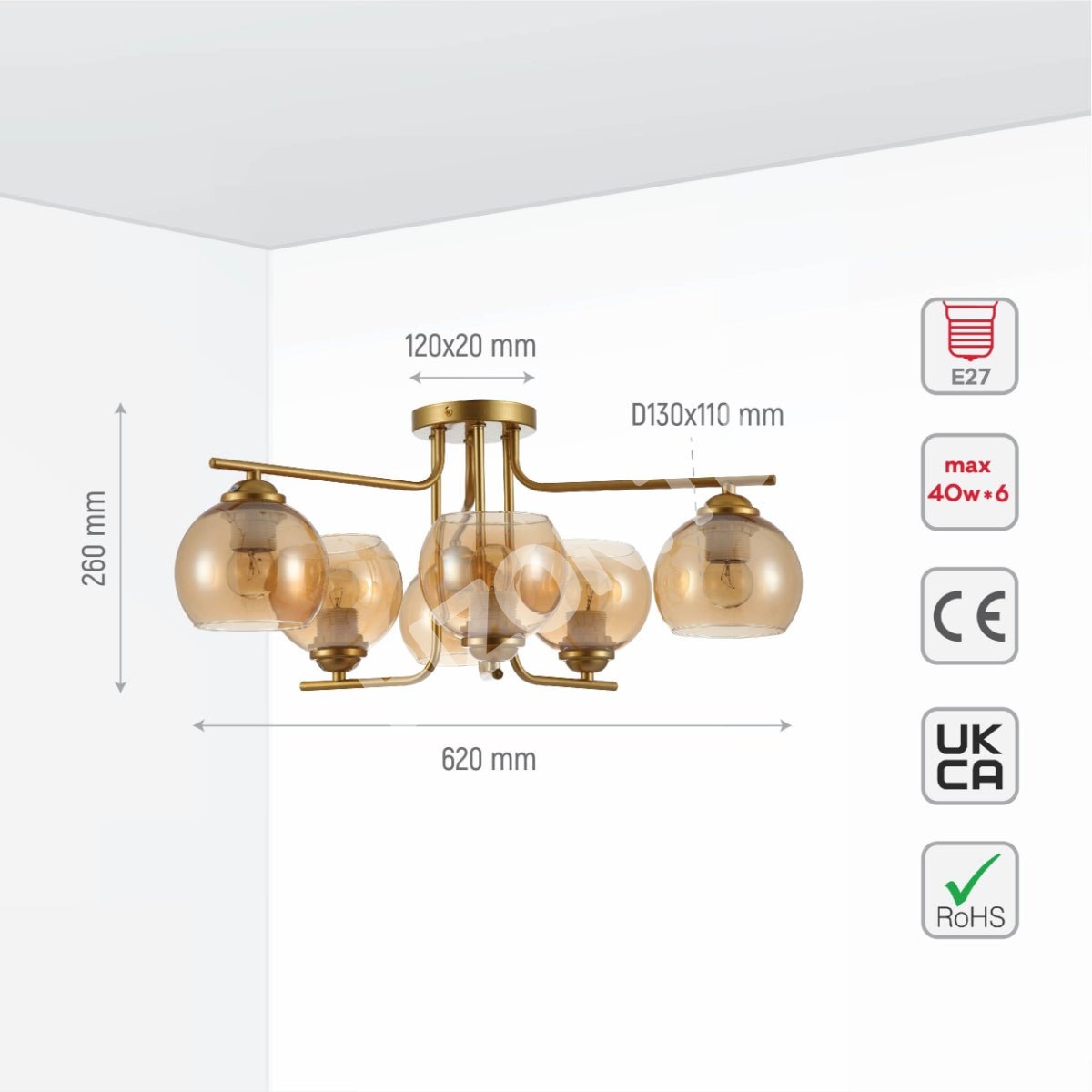 Люстра 52016 4xE27 CHAMPAGNE+золотой, 159-17628 6