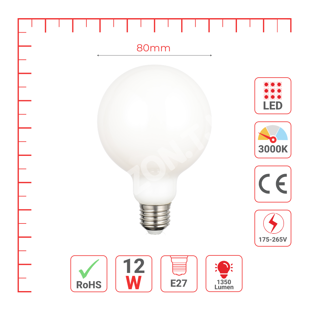 Лампа G80 MILKY 12 Вт 175-265 В 1350 лм, 527-15900 4