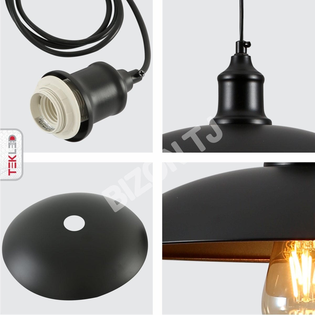 Черный Flat Dome Industrial металл потолочный подвесной светильник с E27 Fitting, 150-18354 4
