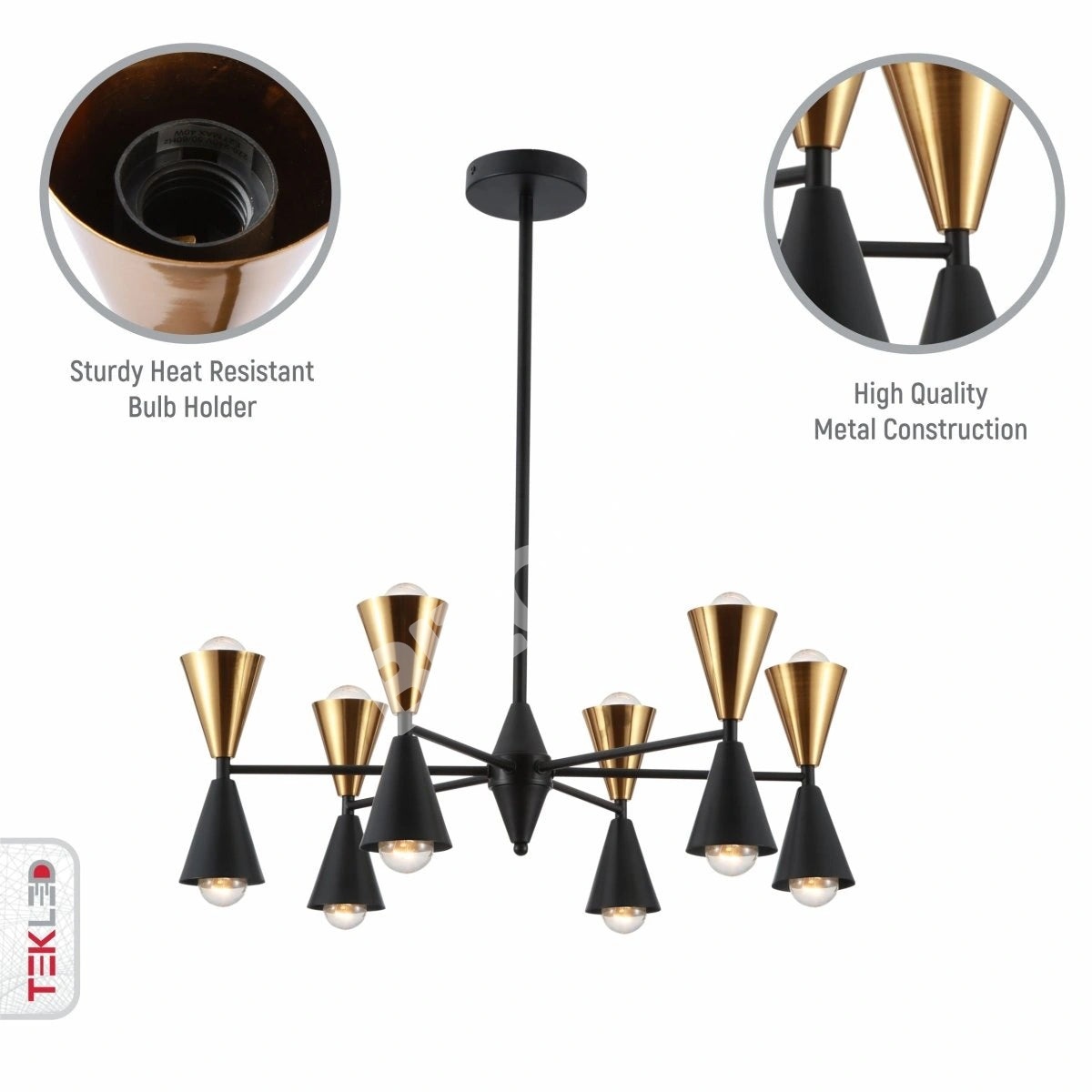 Светильник черный золотой Up Down Funnel современный Chandelier потолочный светильник с 12xE27, 150-18280 3