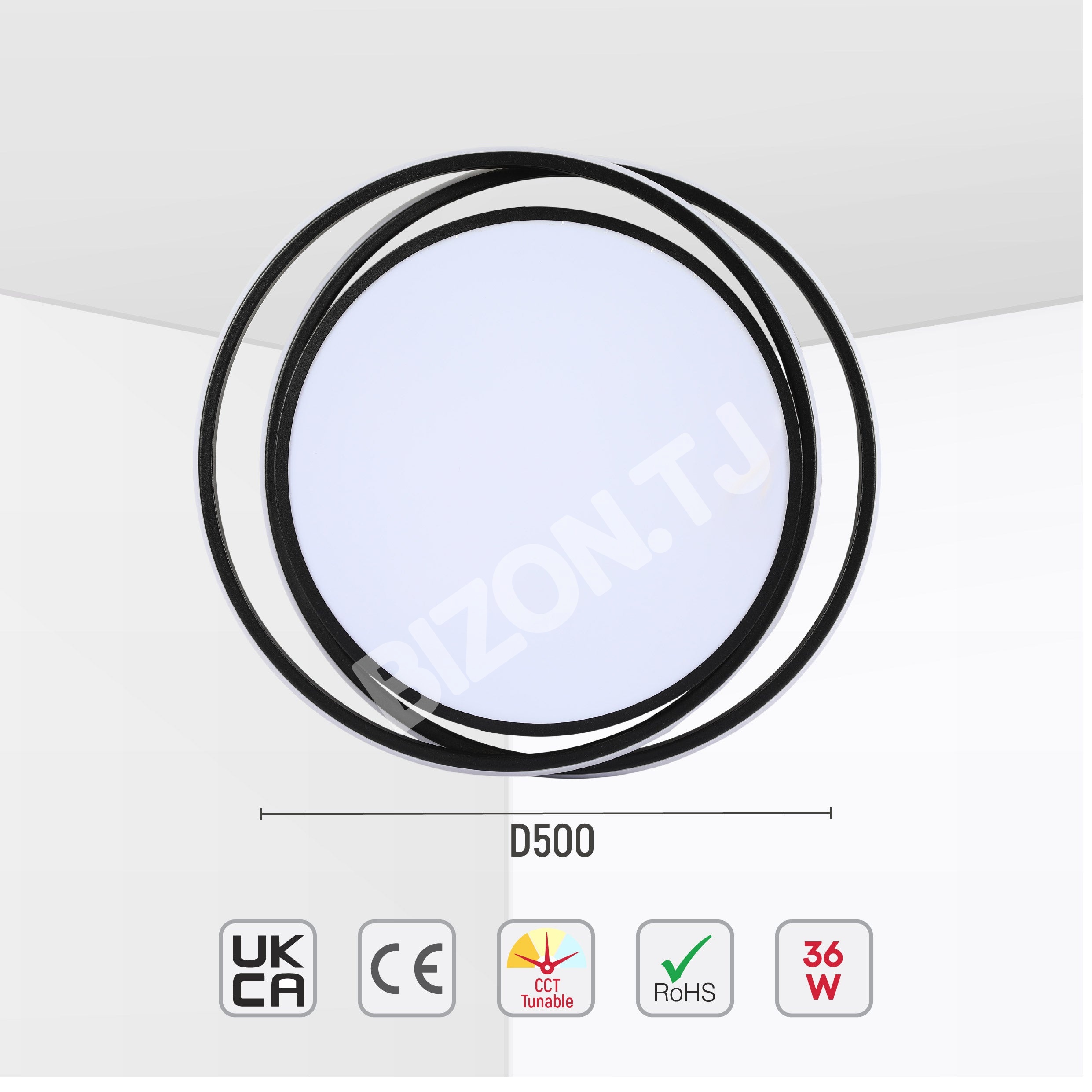 LED Double круглый 36 Вт черный белый D500 3CCT, 154-17346 4