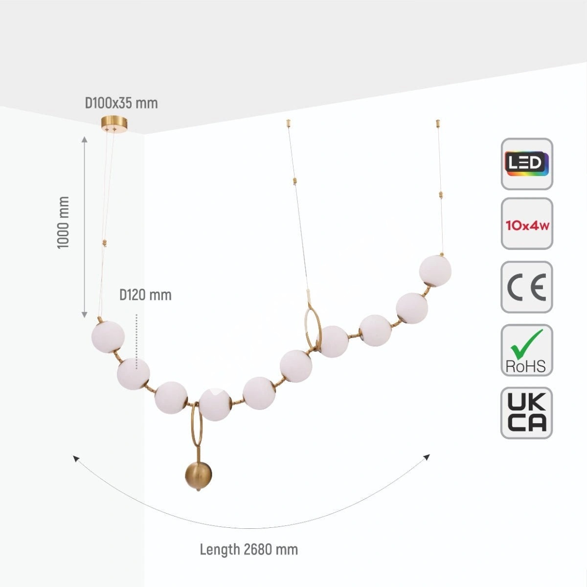 Люстра LED MD21460 / 10A 10×4 Вт L1650xH10001, 159-17570 3
