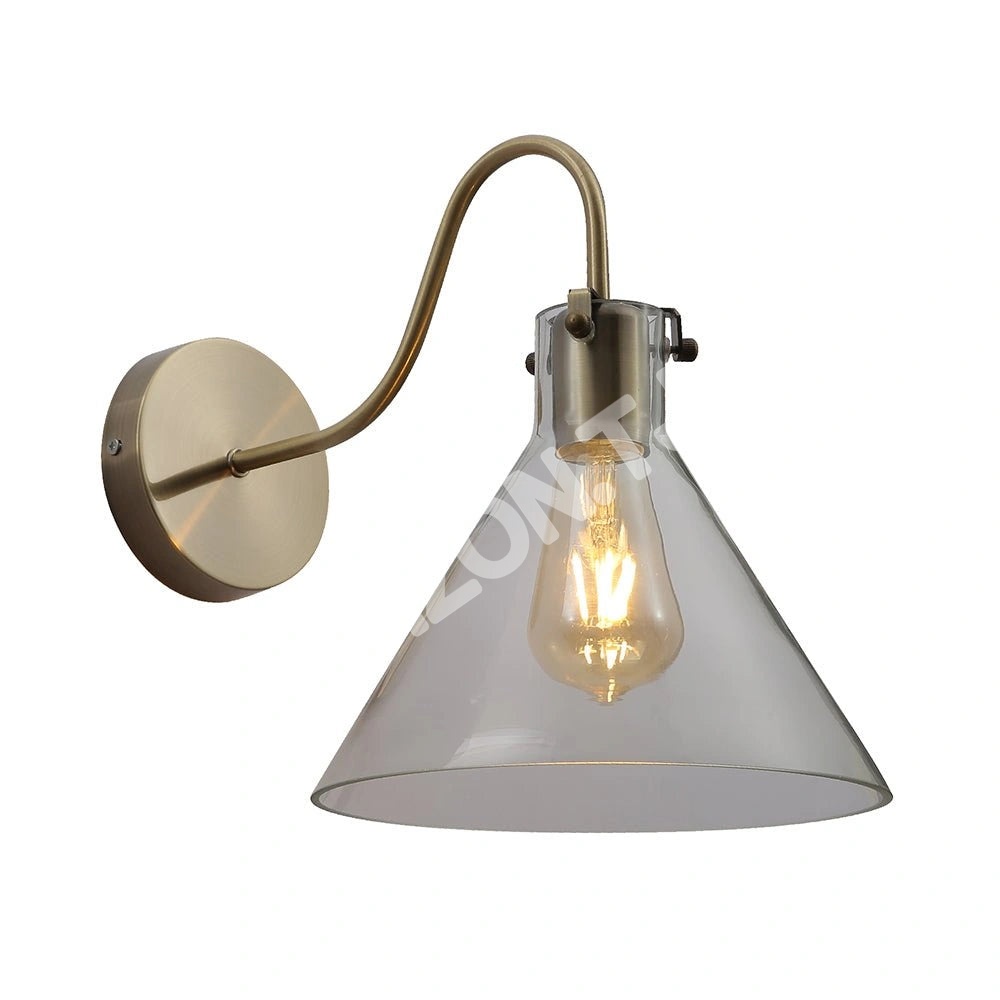 Бра антик Браss металл Clear стекло Funnel настенный светильник с E27 Fitting, 151-19614