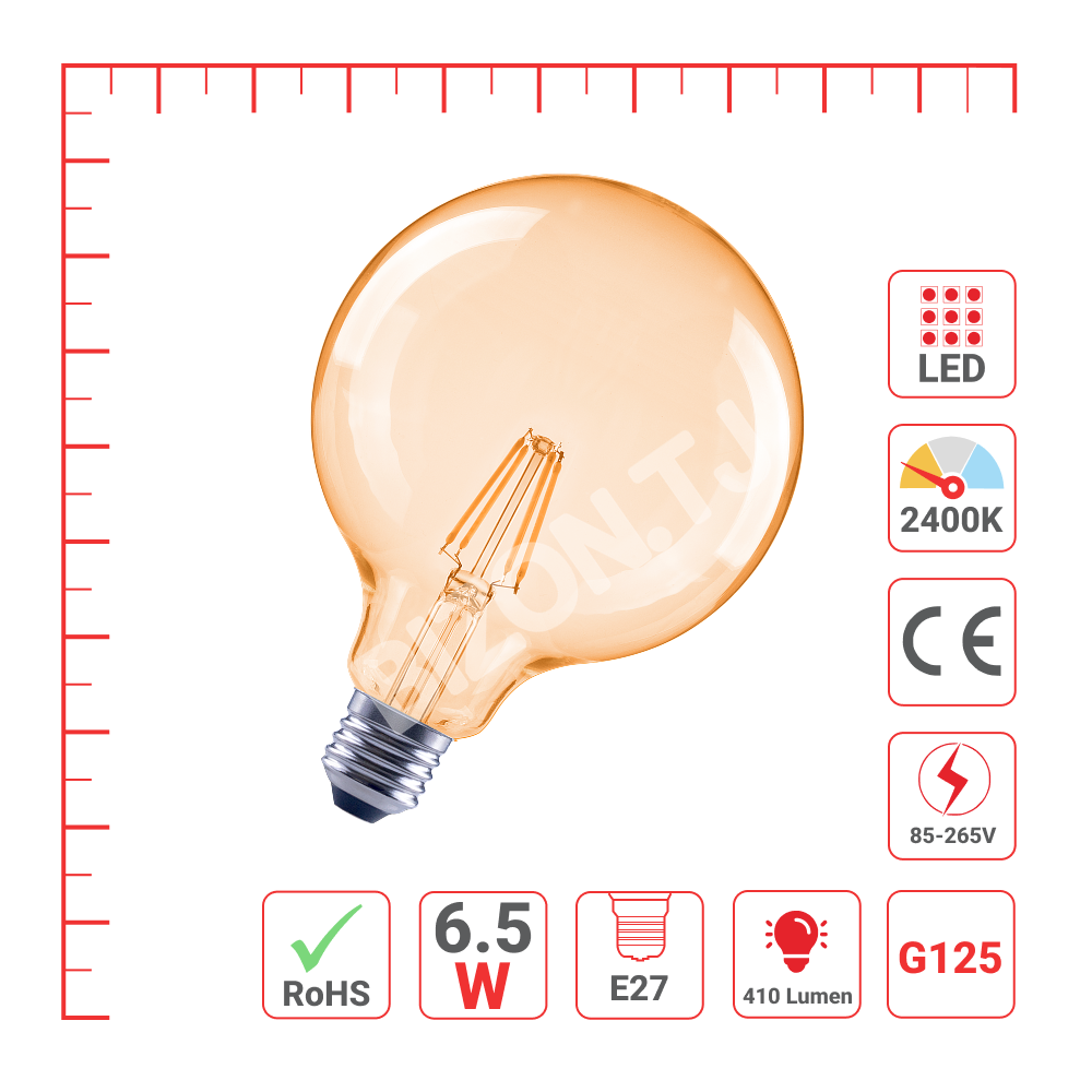 LampLED G125 4 Вт E27 AMBER 410 лм 2400 К 85-265TEKL24, 527-03426 3