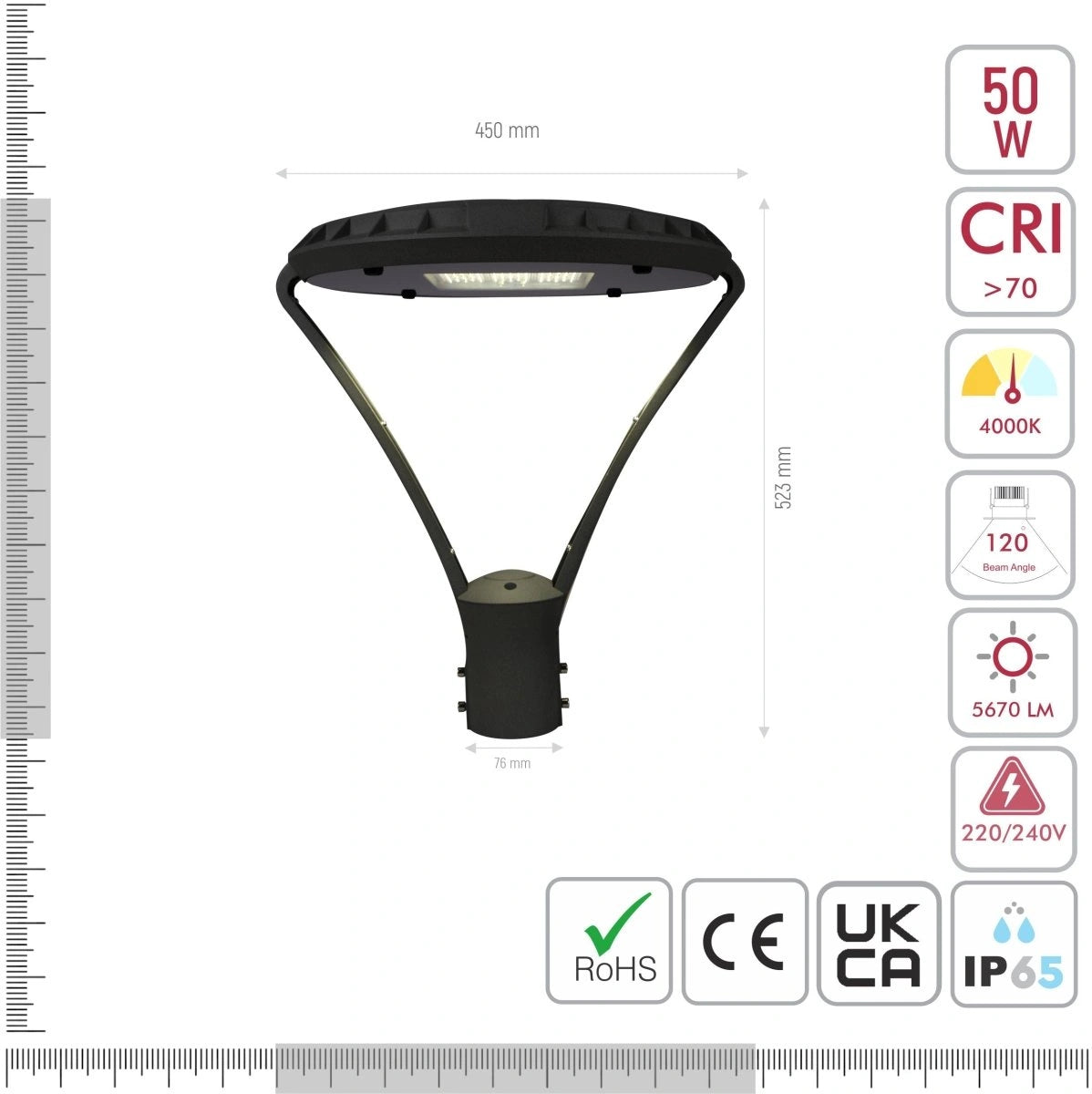 Светильник LED ATAMAN 70WGREY H<4 м, D74 4000 К IP65 beztrub, 260-03644 3