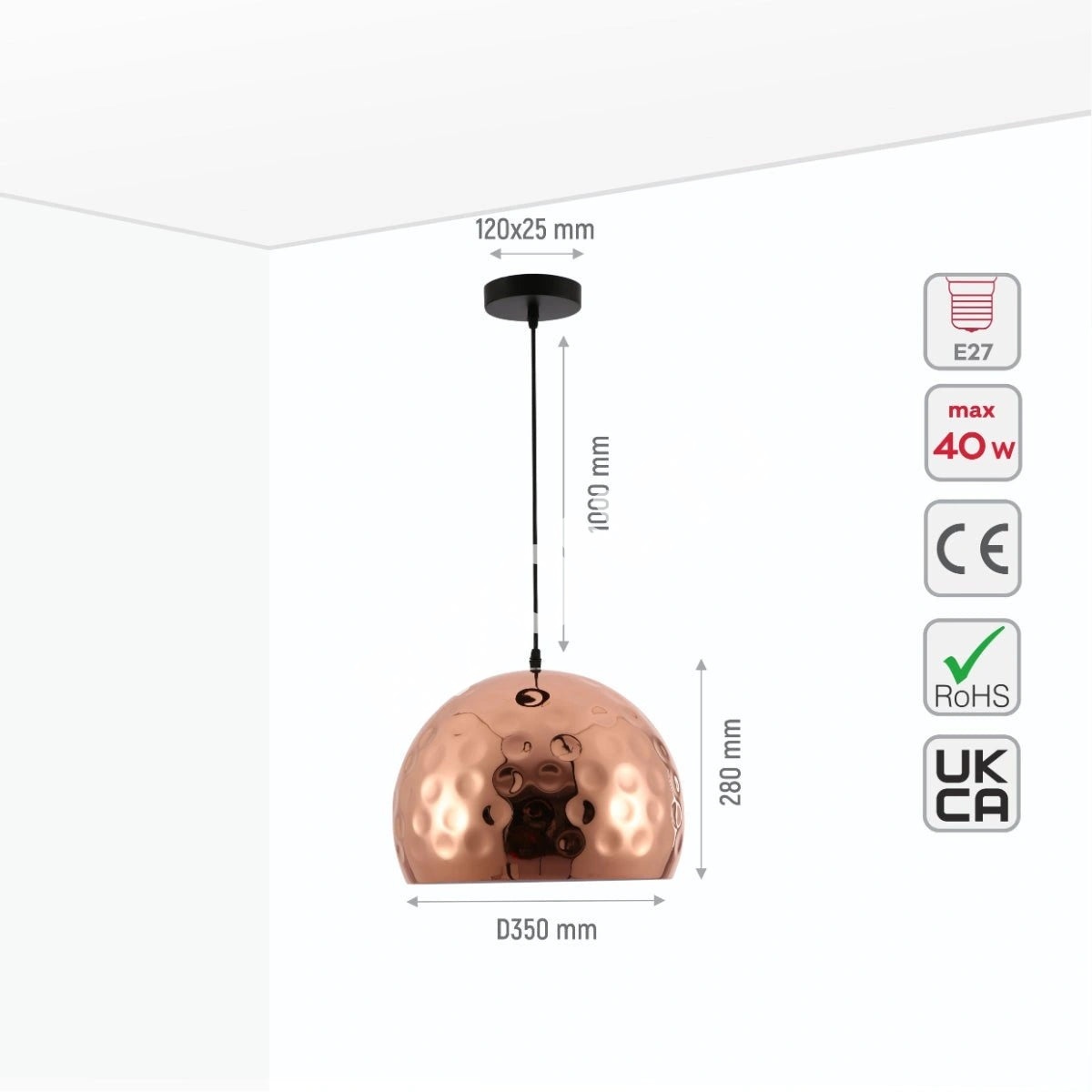 Светильник медь металл золотой Hammered Large Dome подвесной потолочный светильник с E27, 150-17812 6