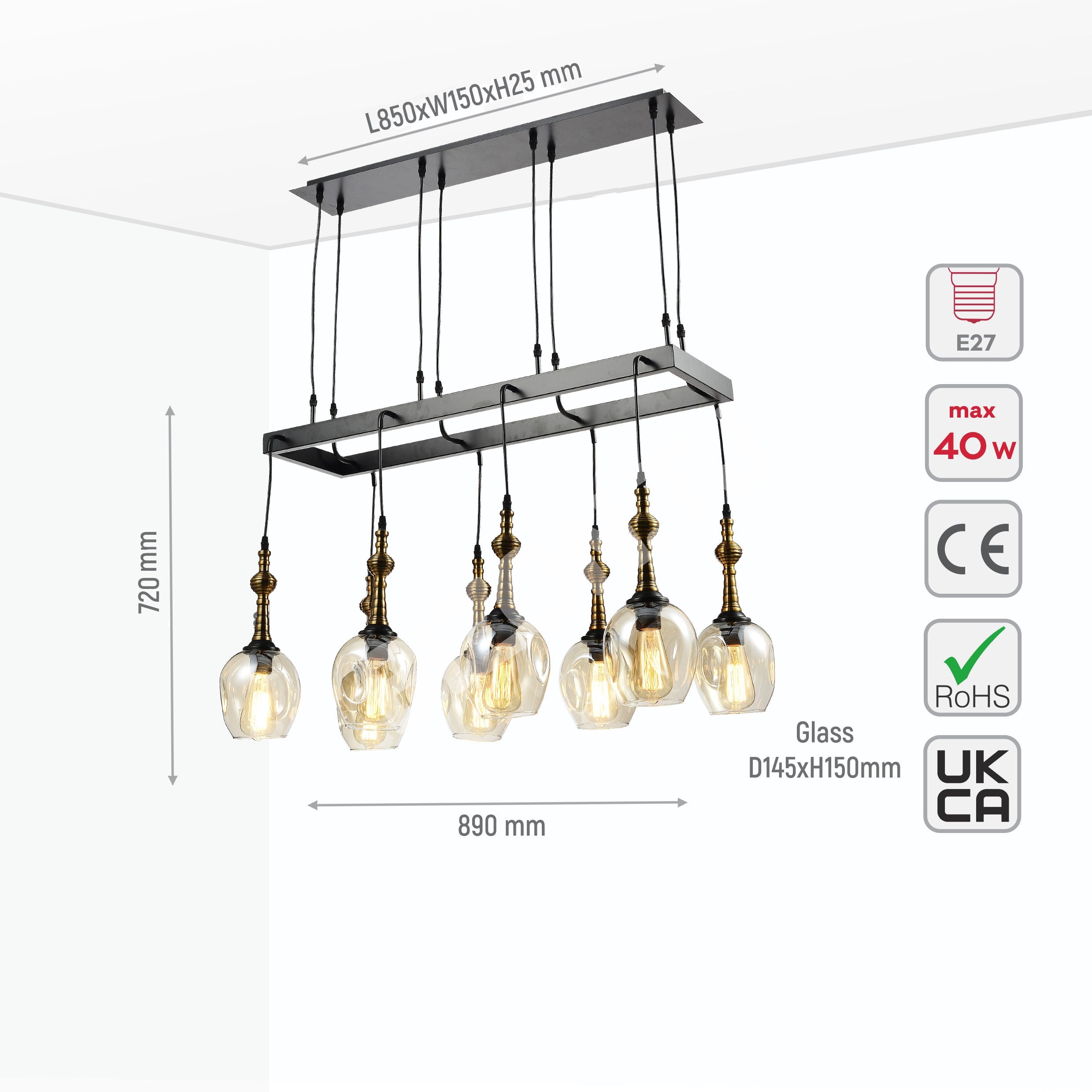 Люстра Amber Cone стекло черный металл Island потолочный Chandelier светильник с 8xE27, 158-19582 2