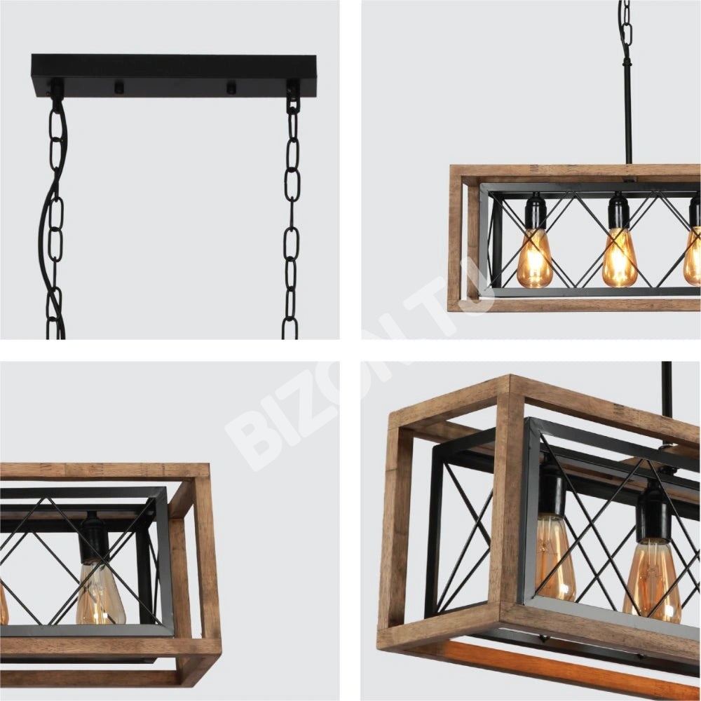 Черный металл Cage Old дерево Cuboid Kitchen Island Ch, 159-17860 6