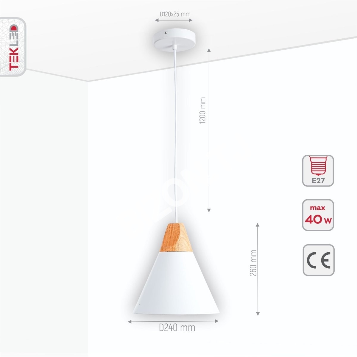 Светильник белый металл дерево Funnel подвесной потолочный светильник Small с E27, 150-18374 7