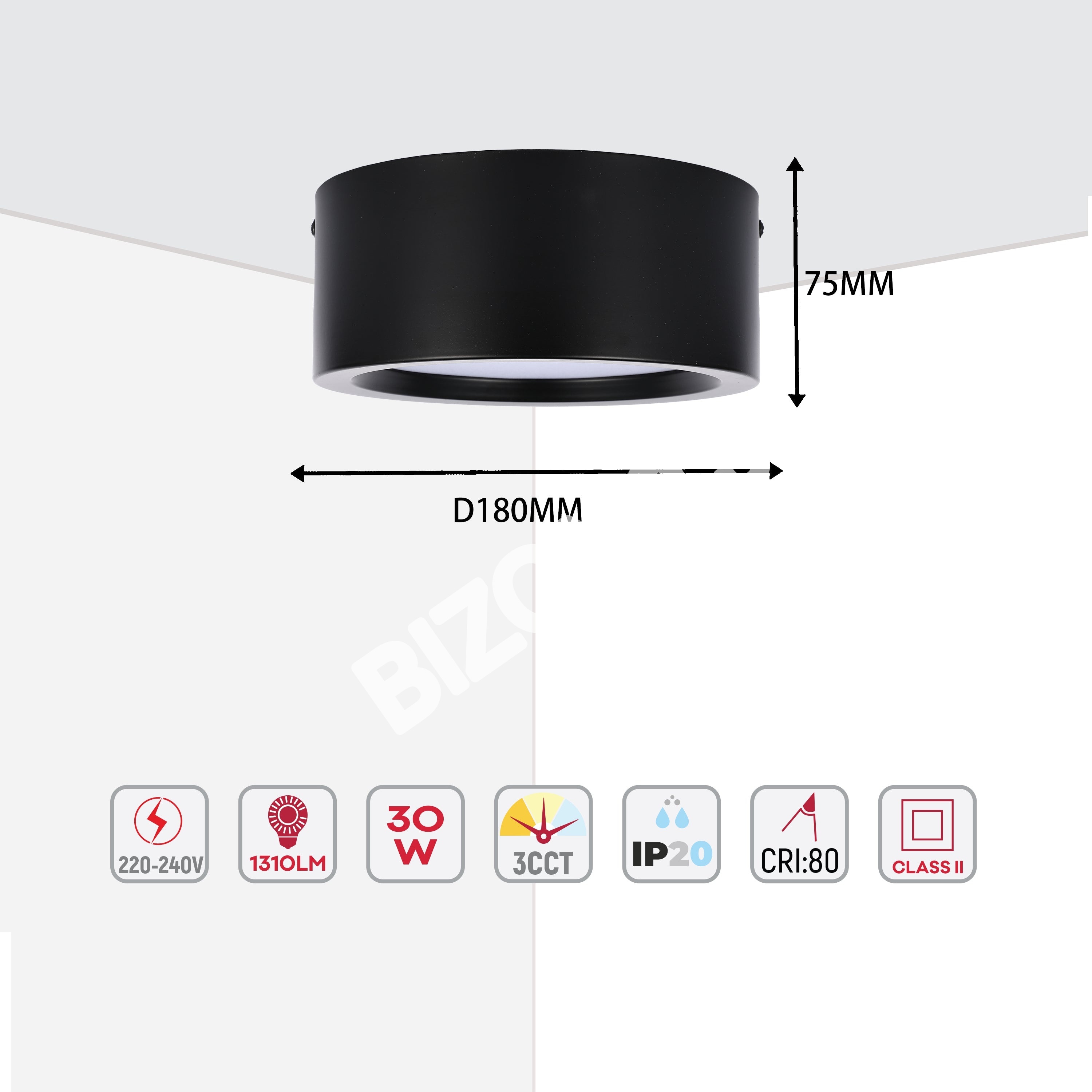 Светильник даунлайт LED MIRA 10 Вт 3CCT черный, 165-15973 30