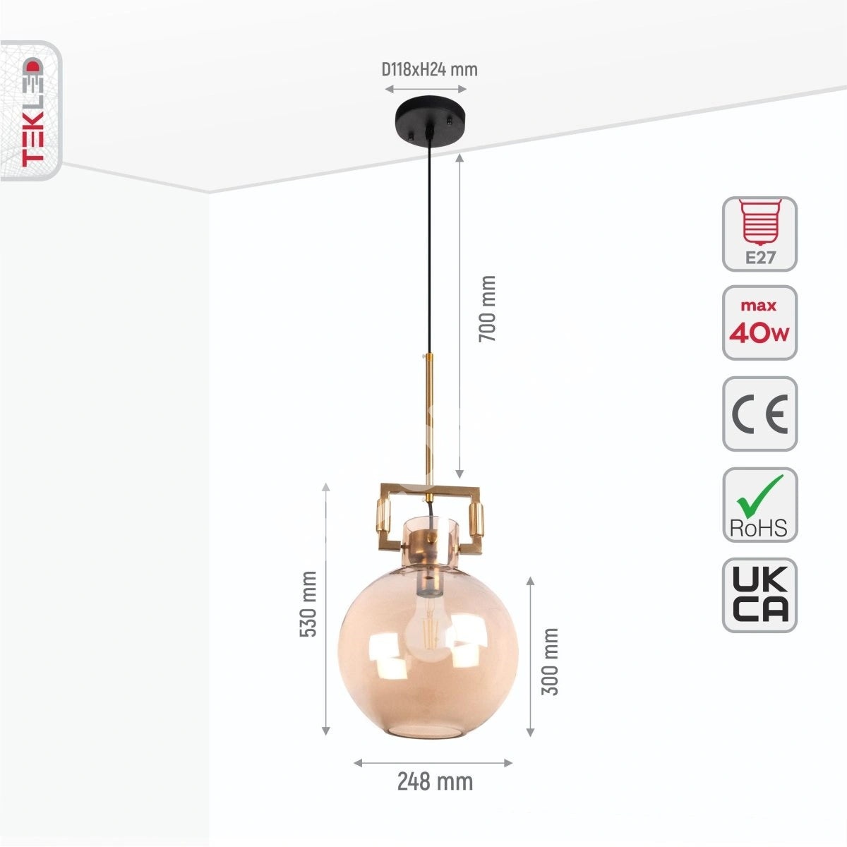 Люстра Chandelier 8658-1A AM E27 AMBER стекло (T, 156-19470 4