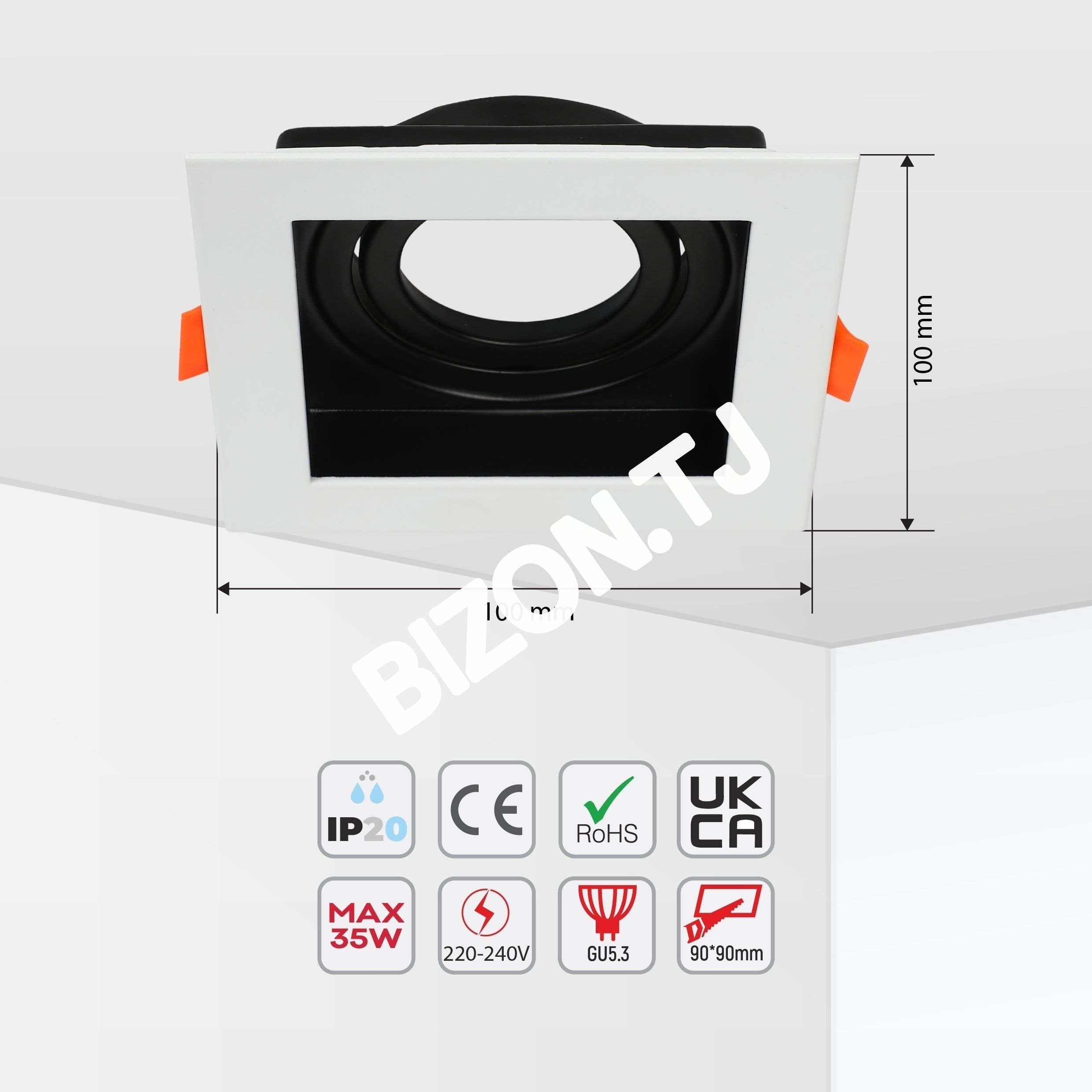 Светильник Grille Rectangle Recessed Tilt даунлайт GU5.3 белый and черный 2 way, 143-03514 27