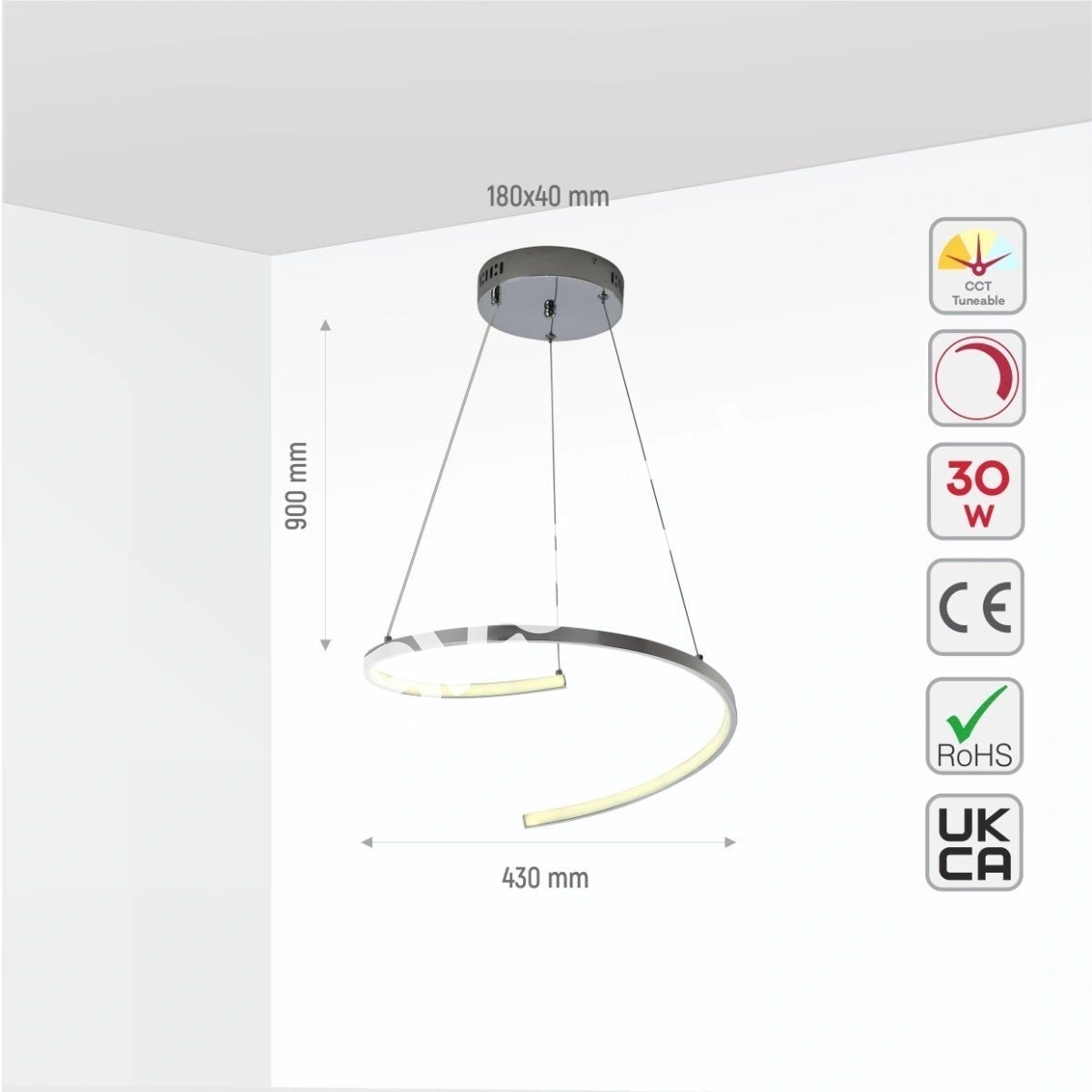 LED MOOD 30 Вт хром 1800 лм 415×415×1500, 154-17270 9