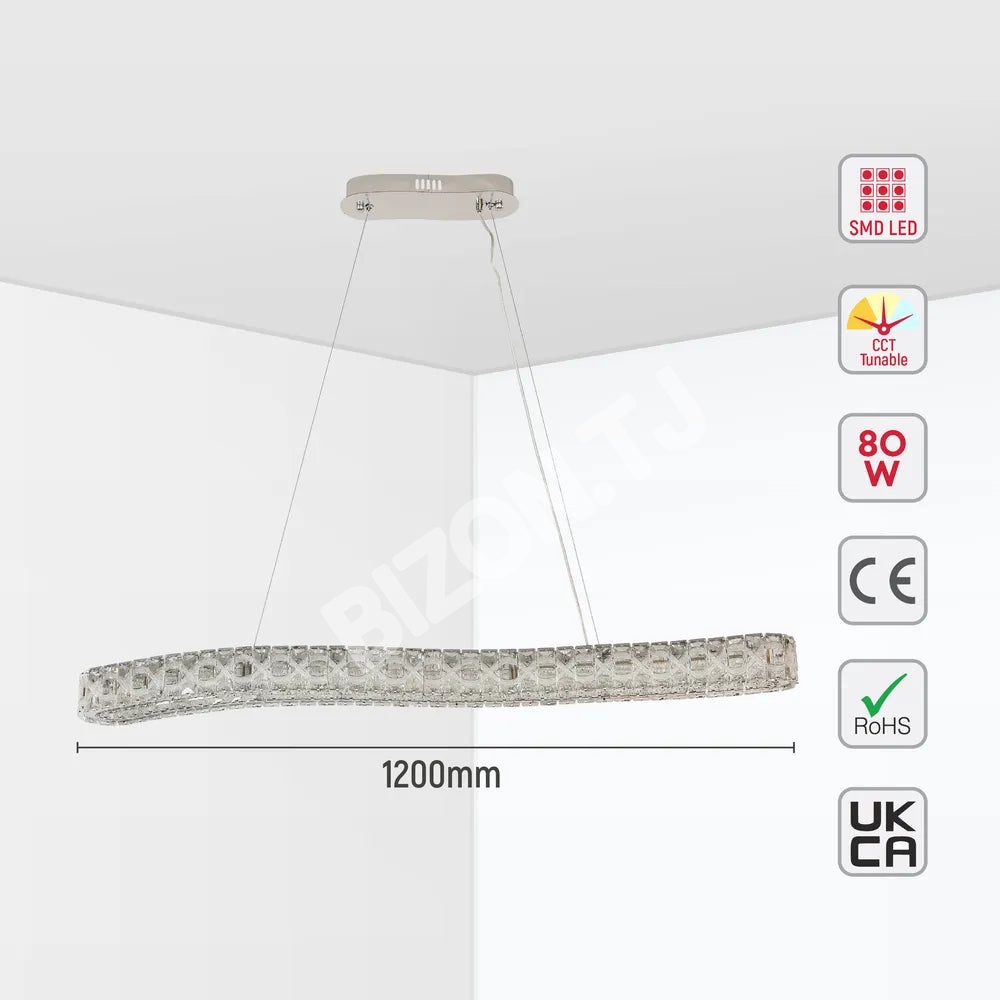 Люстра Crystal хром C2301-1A 90 Вт Dimming L1200мм, 159-18348 6
