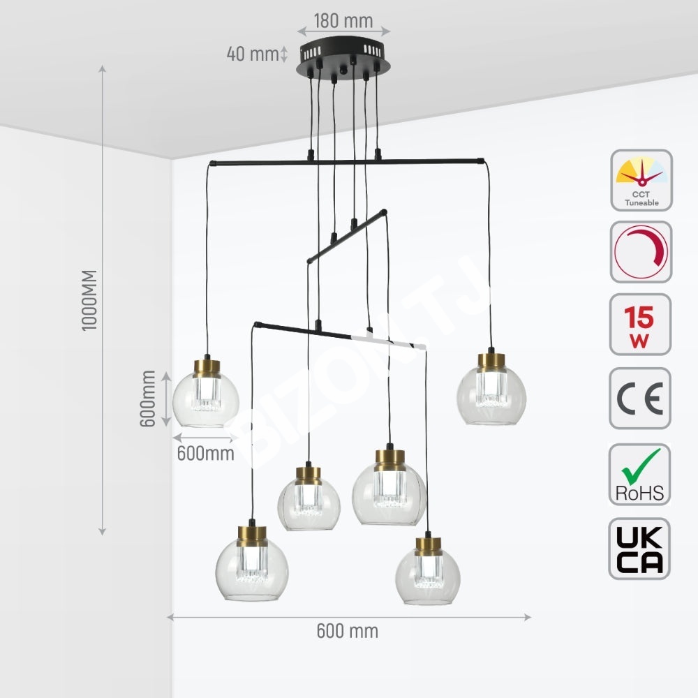 Люстра LED 7015-6 40 Вт DIMM черный, 159-17952 3